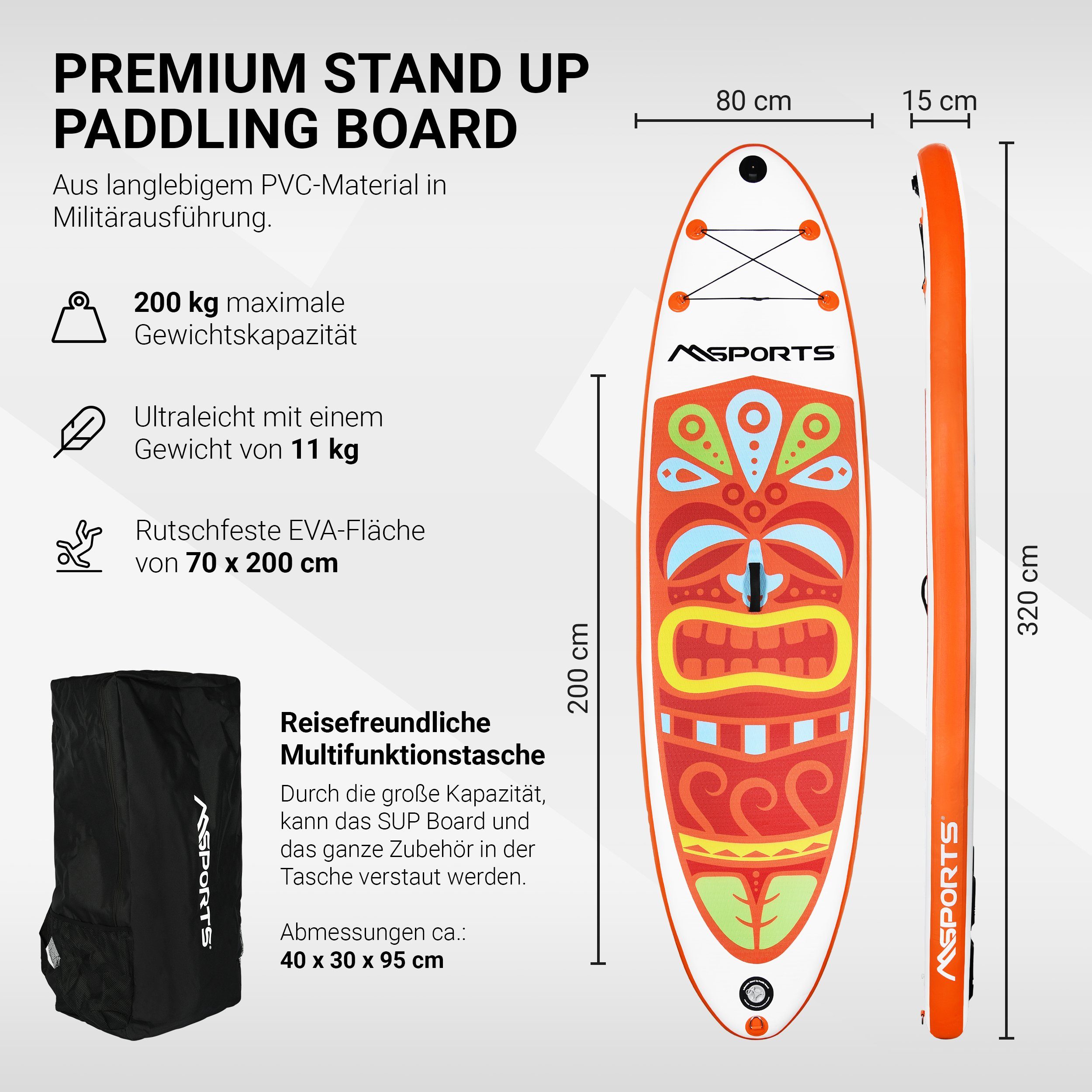 MSports® Inflatable SUP-Board Stand Up Paddle Board Aufblasbar Komplettes Paddleboard inkl. Zubehör