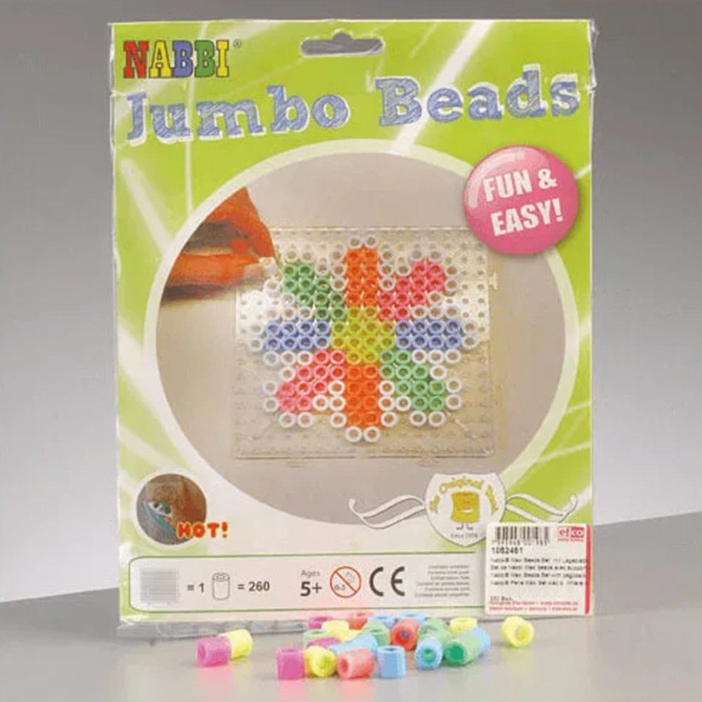 NABBI Bügelperlen Nabbi®Jumbo Beads -Bügelperlen mit Stiftplatte, Ø10mm 260 Stk.,Pastell
