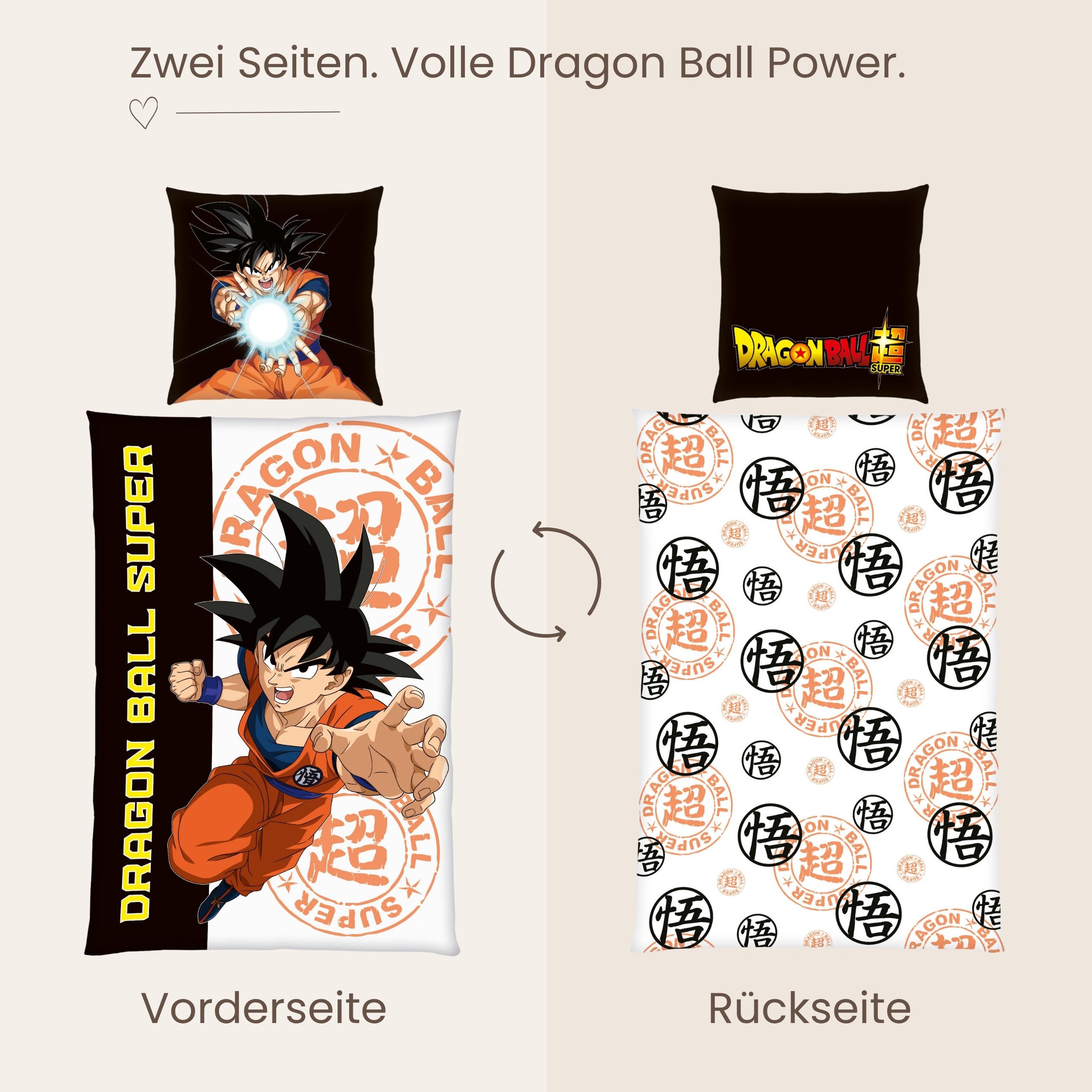 MTOnlinehandel Bettwäsche Dragon Ball Super 135x200 cm, Son Goku, 100& Polyester, 2 teilig, Wendebettwäsche mit Kamehameha-Motiv für Anime- & Manga-Fans – Bild 4 von 5