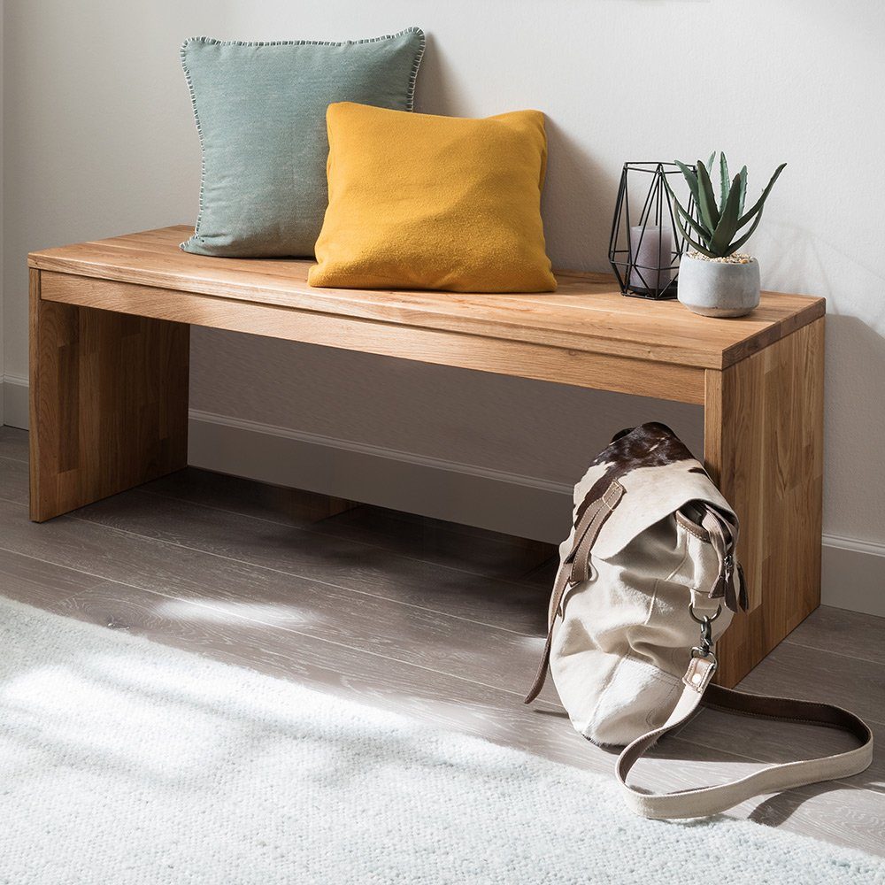 Lomadox Schuhbank CUENCA137, 120 cm Massivholz Eiche Wildeiche Flurbank