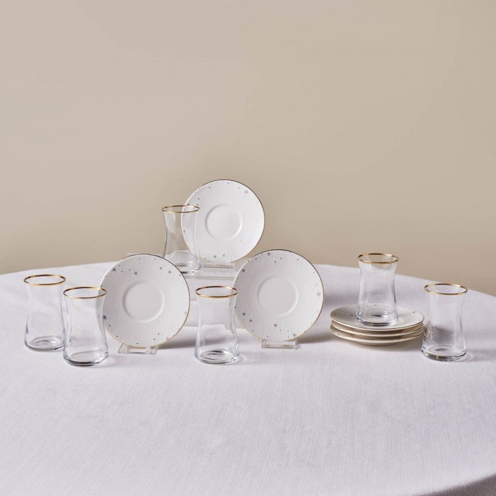 Karaca Teeservice Karaca Fleur 12-Teiliges für 6 Personen Tee Set Teeservice Teeglas