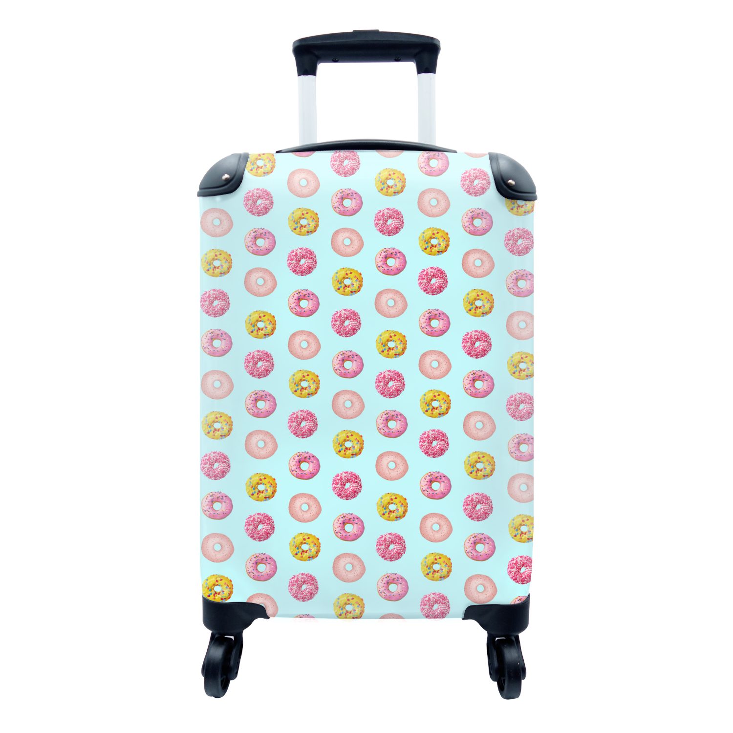 Reisetasche Handgepäck mit Handgepäckkoffer Ferien, - Rollen, Trolley, Farben, Reisekoffer rollen, 4 Muster für MuchoWow Donut -