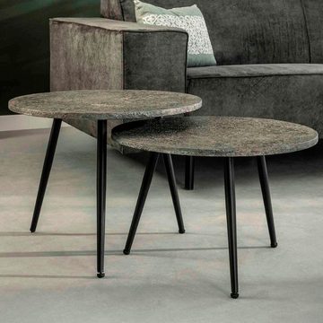 RINGO-Living Beistelltisch Massivholz Couchtisch Alaula in Silber-matt und Schwarz-matt 2er Set, Möbel