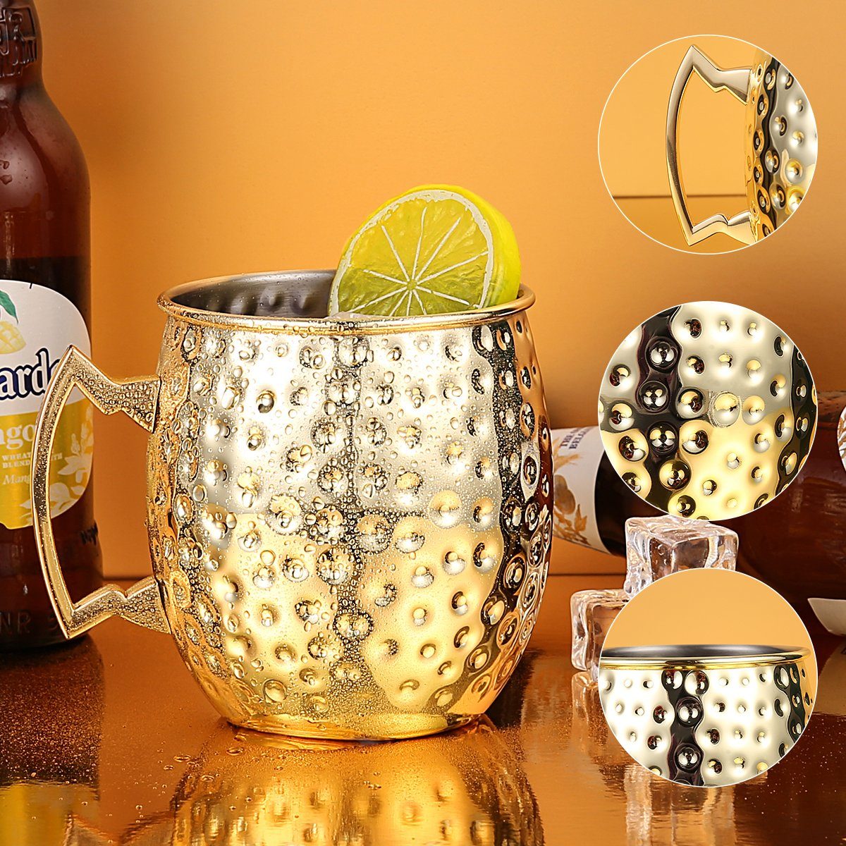 Faizee Möbel Tasse Cocktailglas Moscow Mule Becher Kupferbecher 500ml Fassungsvermögen, 4-tlg., Kupfer/Edelstahl