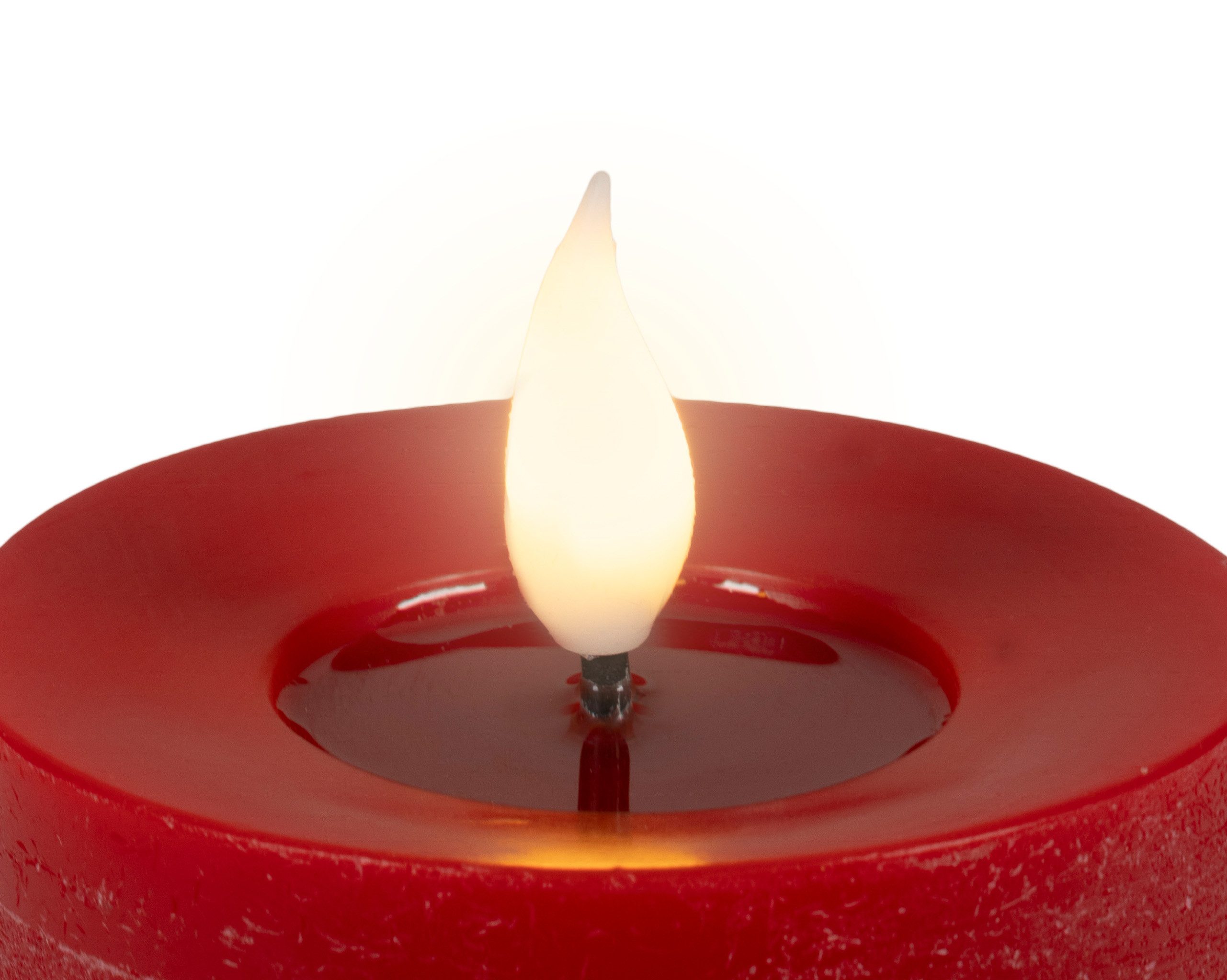 Lumineo LED-Kerze, Timer, warmweiß, LED Kerze 7,5x20cm mit Timer - Wachs Flacker-Effekt Rot Warmweiß