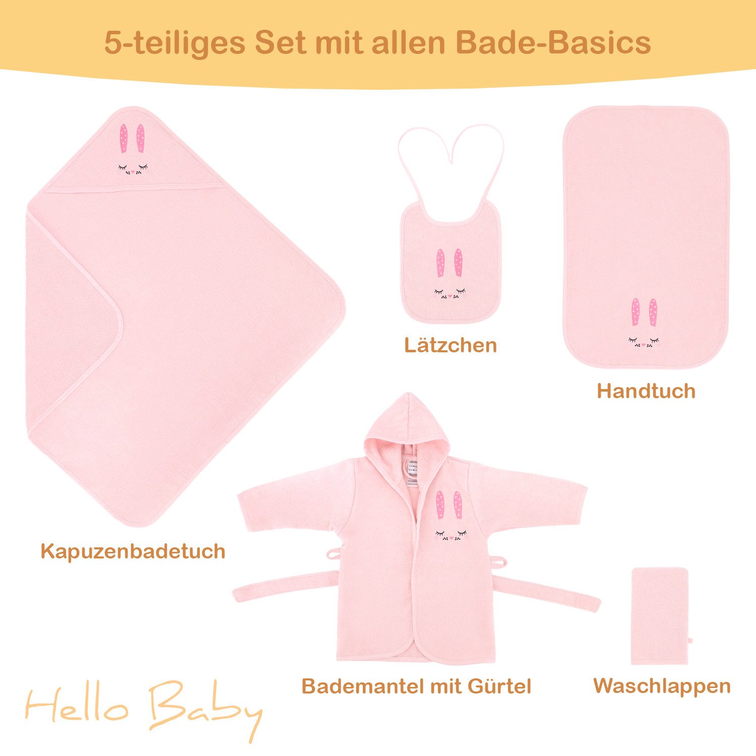 celodoro Babybademantel Baby Bade Geschenk Set 5-teilig, Baumwolle