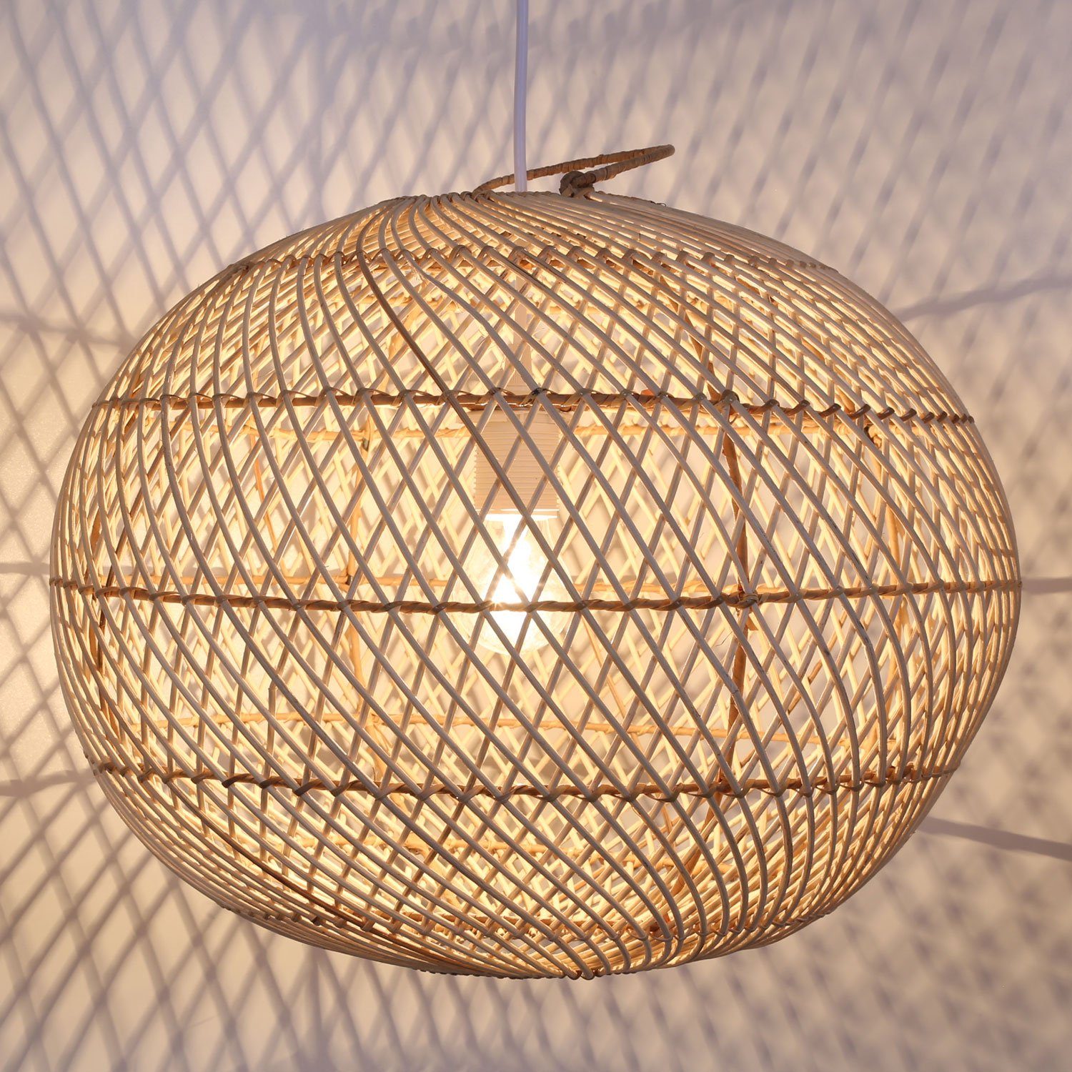 Casa Moro Deckenleuchten Rattan Lampe Ramia Kugelform Boho Chic Pendelleuchte Handgefertigt, ohne Leuchtmittel, handgemachte Hängeleuchte Naturlampe Deckenlampe LP006