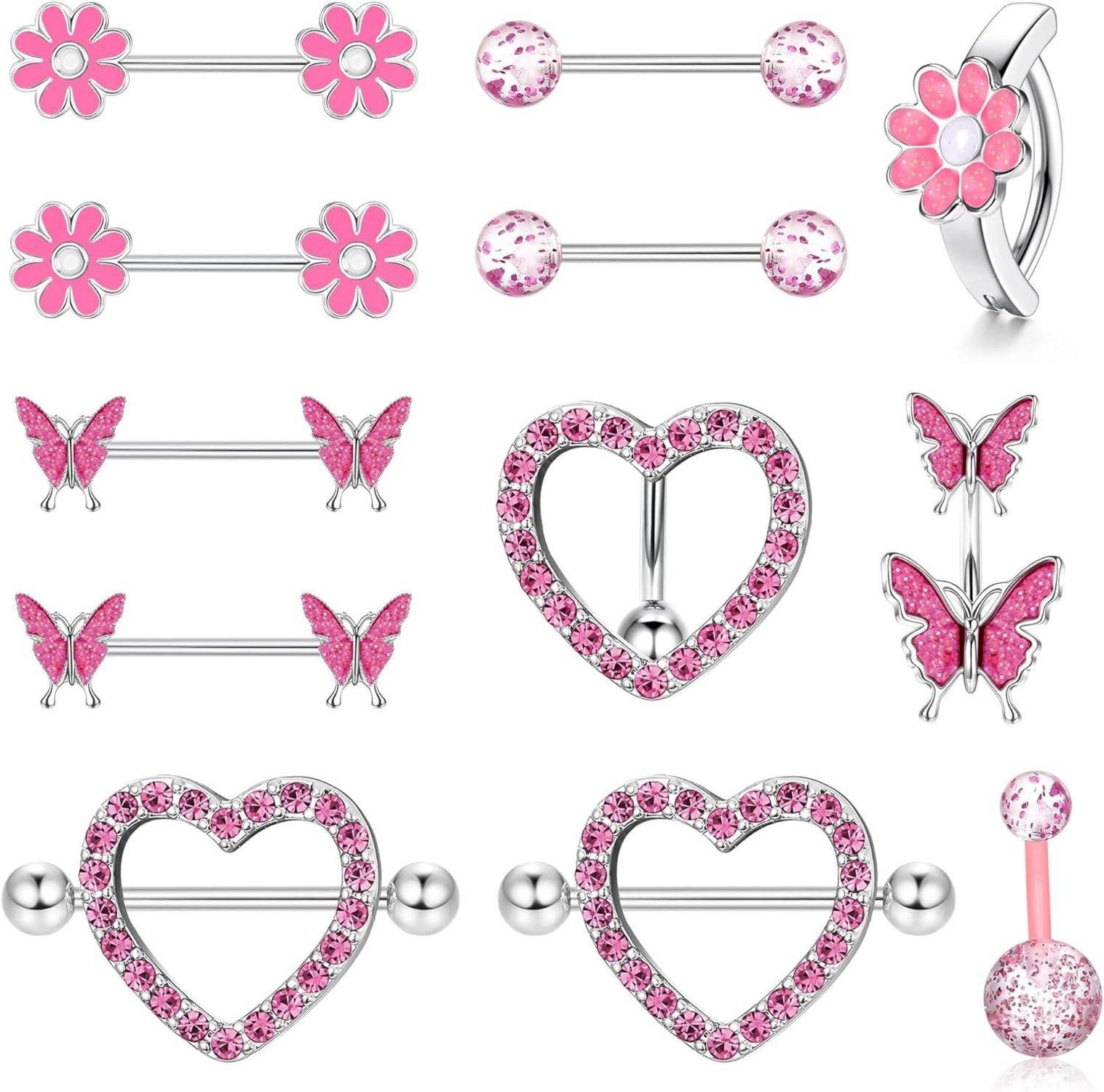 Kakonia Brustwarzenpiercing-Set Nippelpiercing Bauchnabelpiercing Set Frauen Mädchen Chirurgenstahl