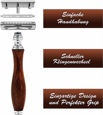 JAG SHAVING Rasierpinsel-Set 4-Piece Wooden Shaving Set – Synthetic Silver Tip Hair Shaving Brush, 4 tlg.