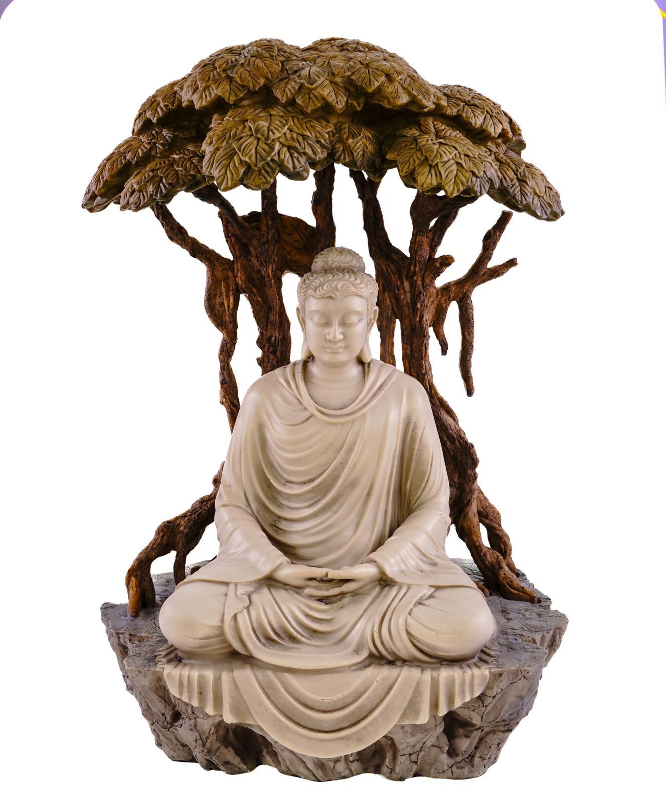 Kremers Schatzkiste Dekofigur Buddha Figur sitzend - Lebensbaum 37cm handbemalt Polyresin