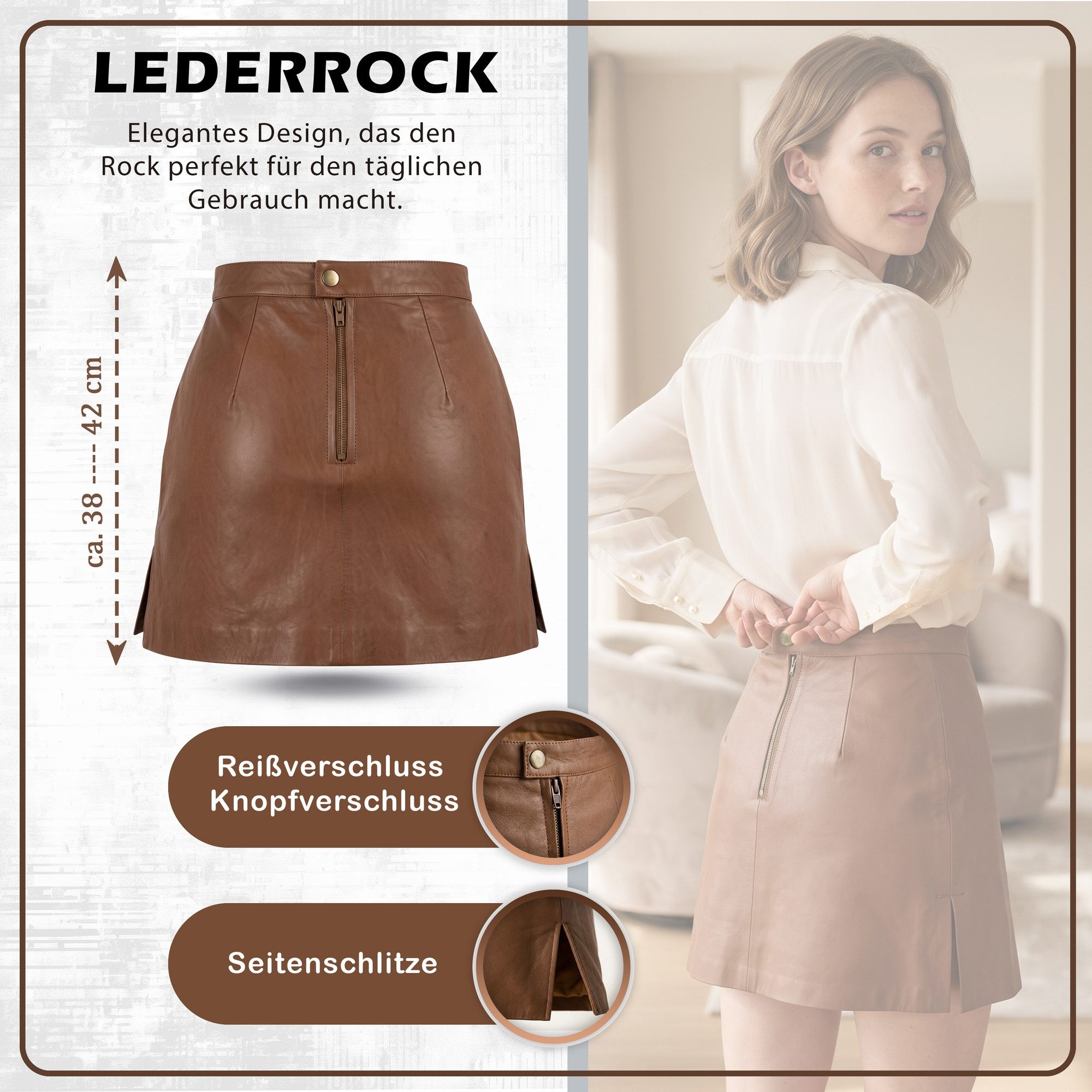 German Wear Lederrock Trend451R Mini Mini Lederrock echtes Leder schwarz – Bild 3 von 5