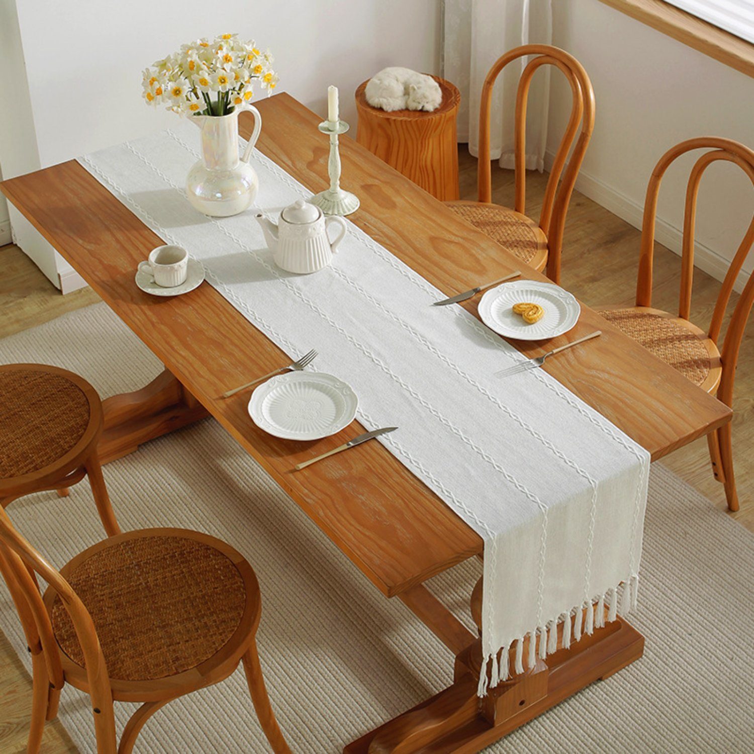 BYSURE Tischläufer, Rustikaler Tischdekoration mit Quasten günstig online kaufen