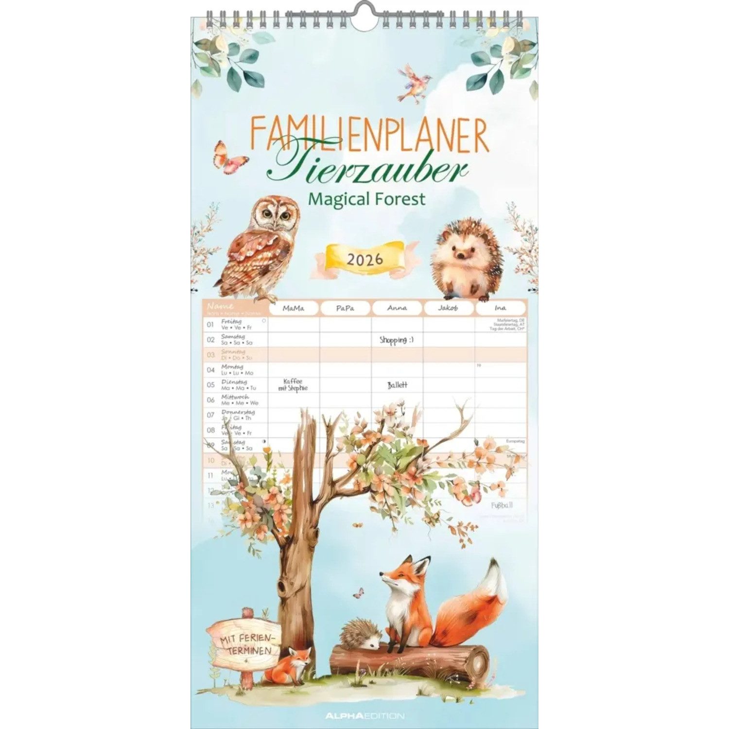 Alpha Edition Wandkalender Alpha Edition - Familienplaner Tierzauber 2026 - Familienkalender...