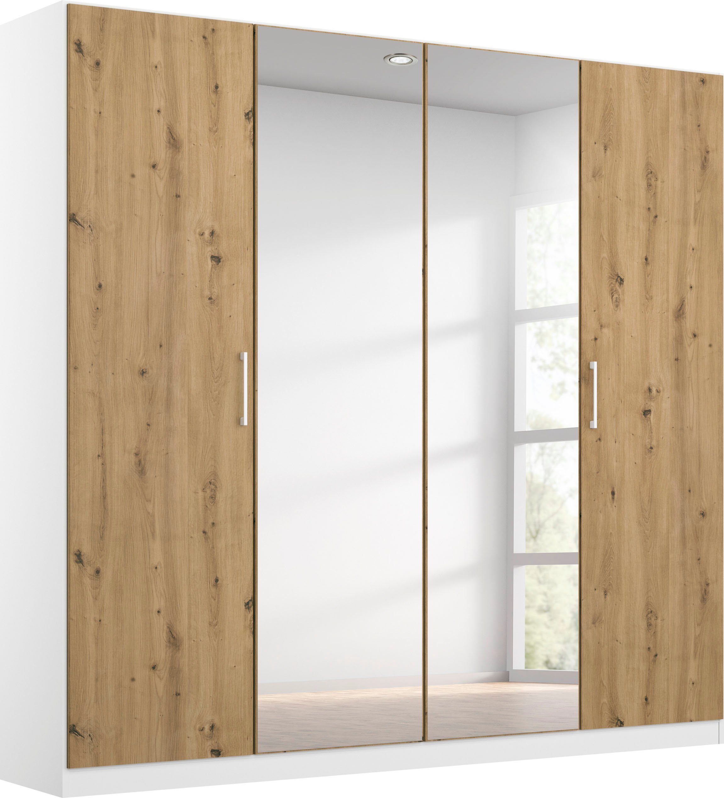 rauch Drehtürenschrank Kleiderschrank Schrank Garderobe Wäscheschrank COSMO mit zusätzlichen Einlegeböden, Metallgriffe in Weiß MADE IN GERMANY