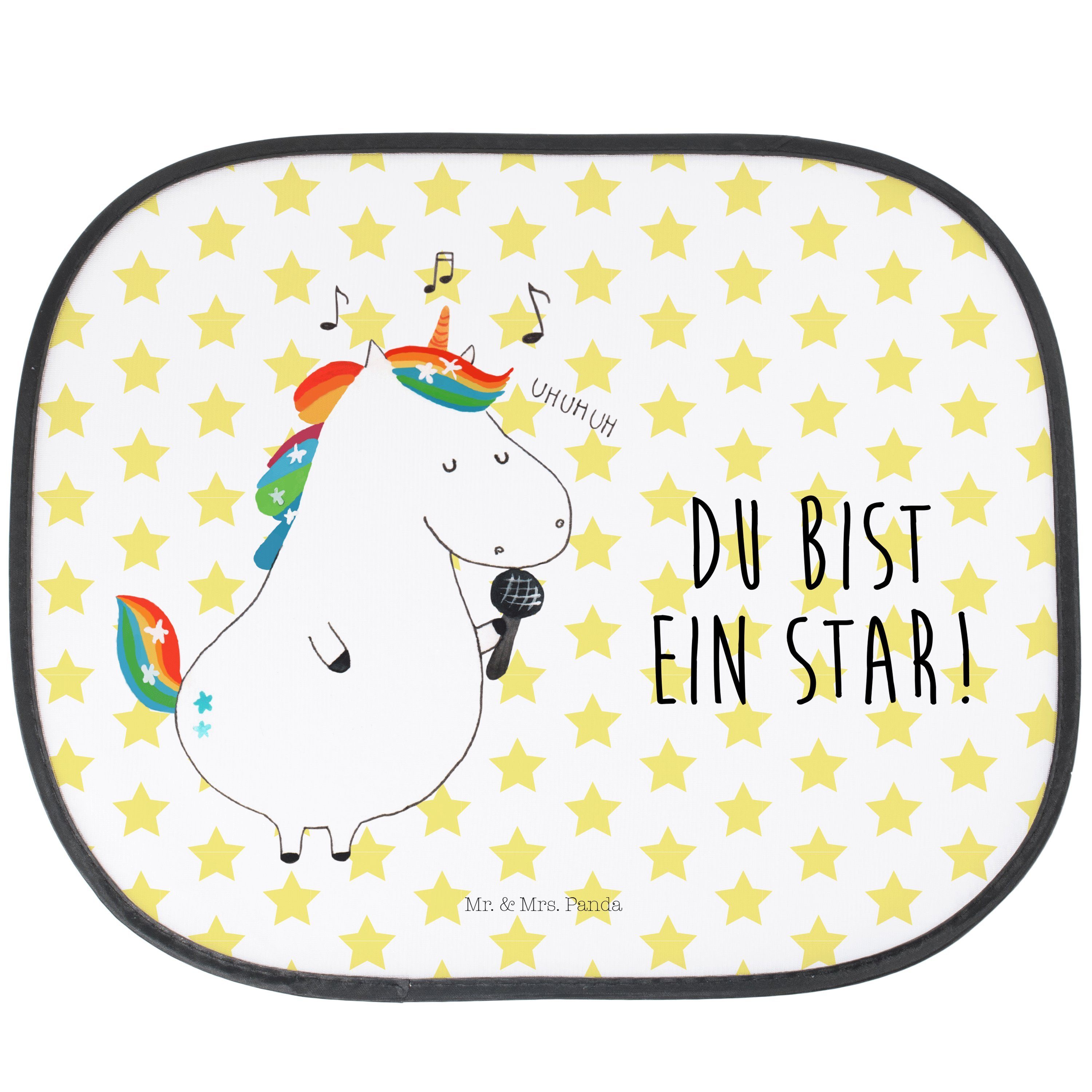 Sonnenschutz Einhorn Sänger - Weiß - Geschenk, Sonne, Glitzer, Sonnenblende, Auto, Mr. & Mrs. Panda, Seidenmatt