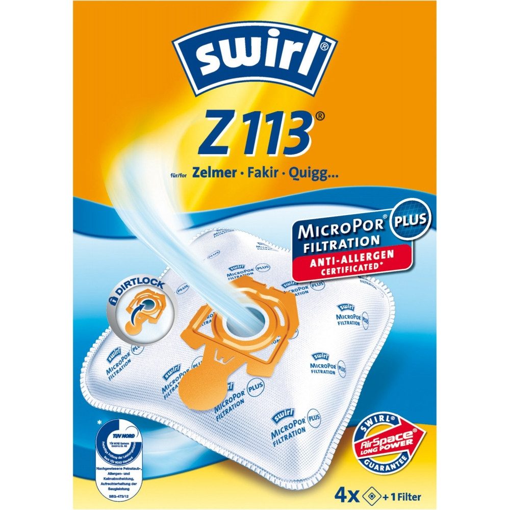 Swirl Staubsaugerbeutel Swirl Z 113 MP Plus AirSpace Staubfilterbeutel, passend für Zelmer, Hanseatic, Hochwertige MicroPor PLUS Filtration