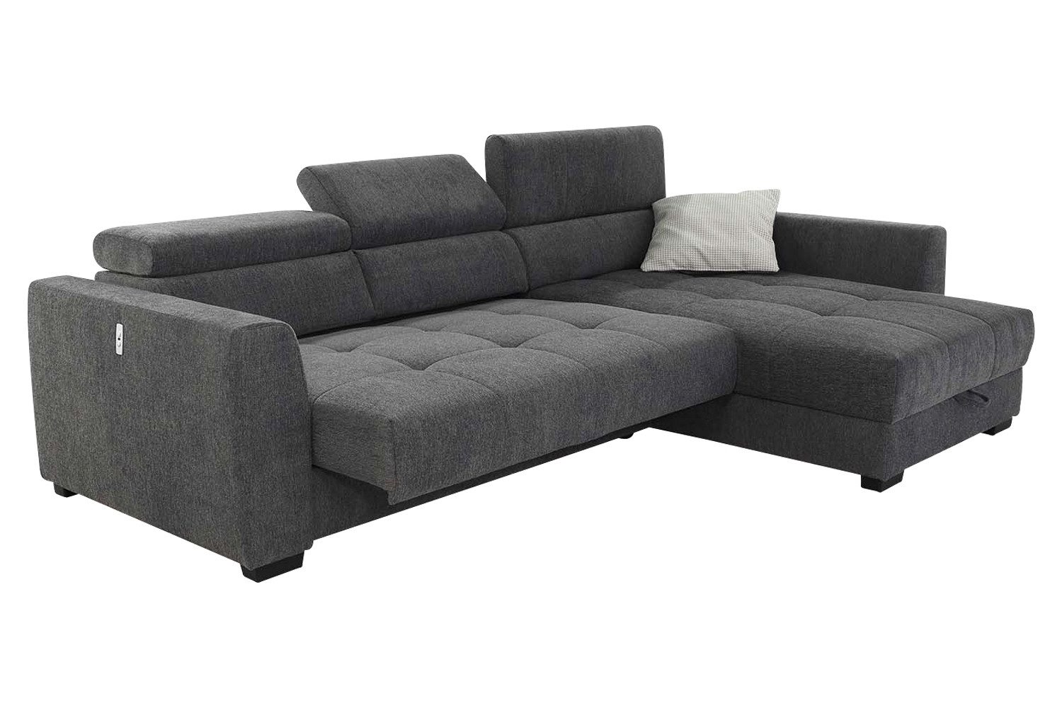 Jockenhöfer Gruppe Ecksofa SAN MARINO, Dunkelgrau, Webstoff, Bettkasten, Sitztiefenverstellung, Kopfteilverstellung, B 300 x T 196 cm