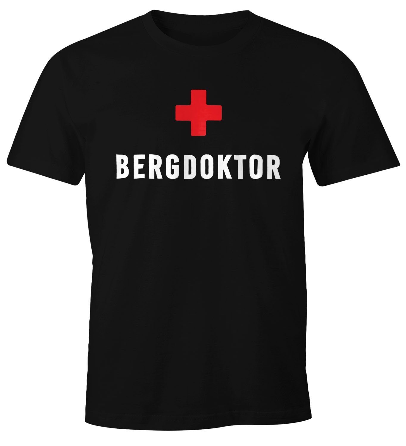 Print-Shirt Herren T-Shirt Bergdoktor Fun-Shirt Apre Ski Party-Shirt Moonworks®
