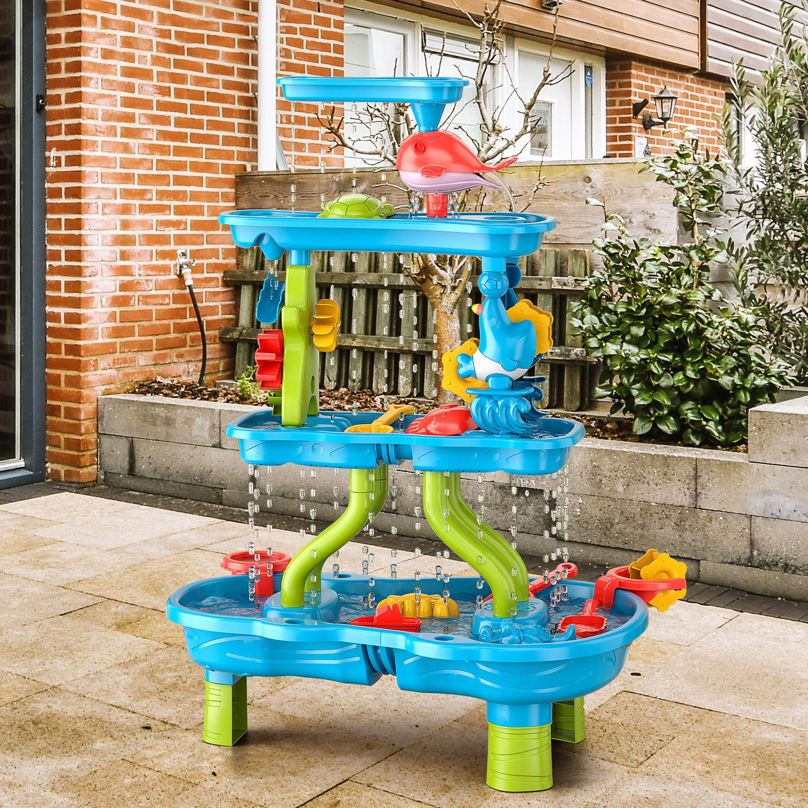 TEMI Wasserspieltisch Sand Wasser Spielzeug für Outdoor Hinterhof, (Set, 1-tlg., 4-stufiger), Wasserspielzeug für Kinder