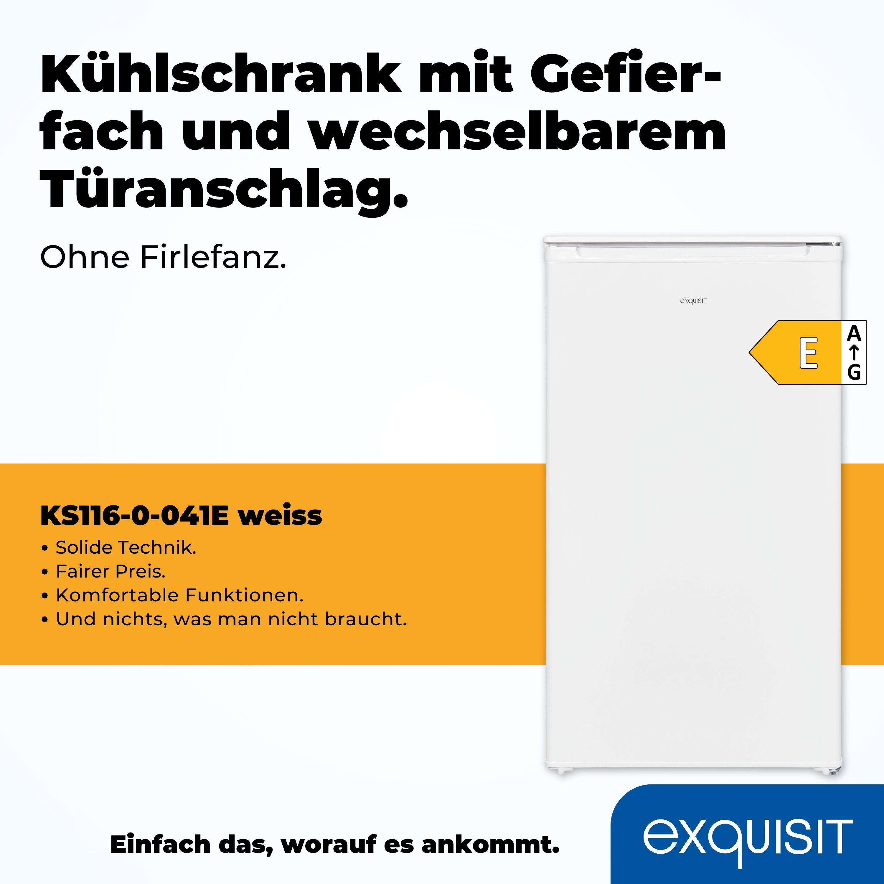 exquisit Kühlschrank KS116-0-041E, 85 cm hoch, 48 cm breit, Türanschlag wechselbar, 90 l Nutzinhalt, stufenlose Temperaturregelung