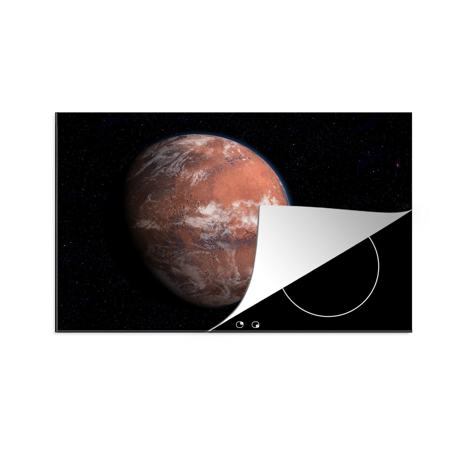 MuchoWow Herdblende-/Abdeckplatte Zukunftsprojektion des Mars mit Atmosphäre und Eis., Vinyl, (1 tlg), 81x52 cm, Induktionskochfeld Schutz für die küche, Ceranfeldabdeckung