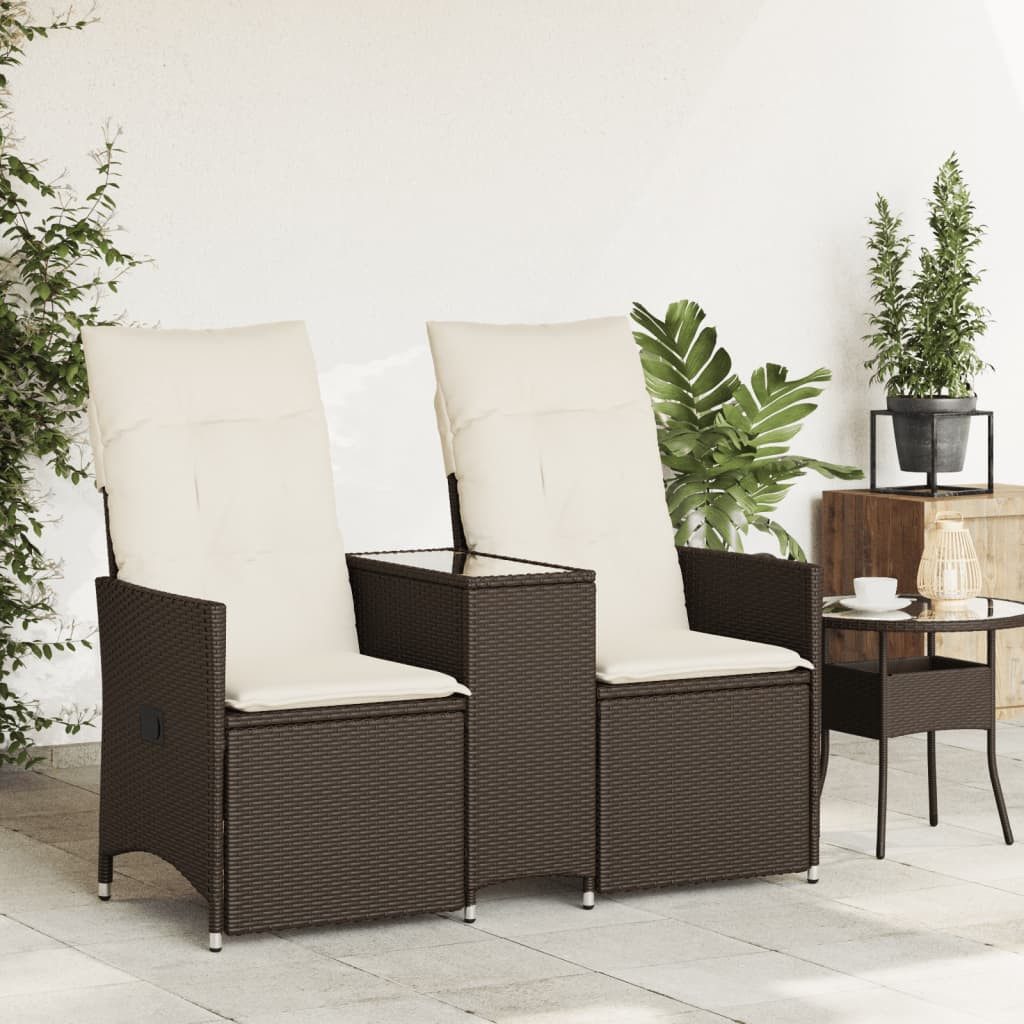 vidaXL Loungesofa Gartensofa 2-Sitzer Verstellbar mit Tisch Braun Poly Ratt günstig online kaufen