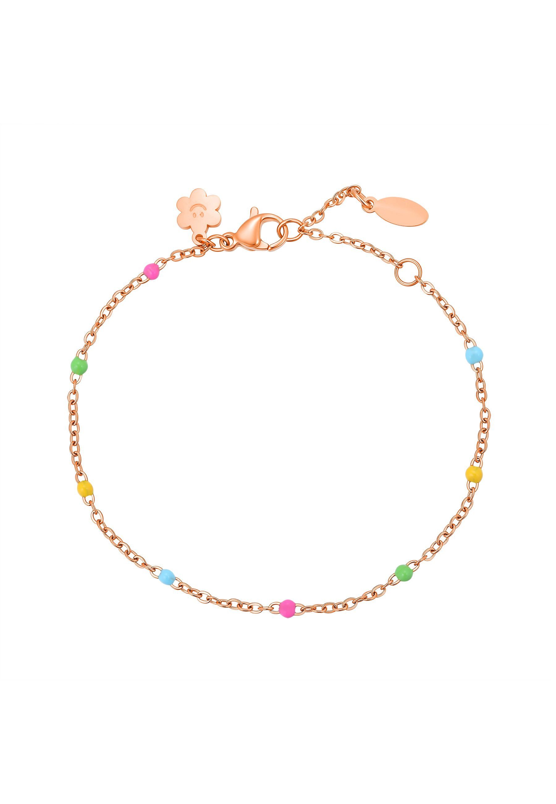 Hey Happiness Armkette mit Charms Farbharmonie, wasserfest, Farbfrohes Edelstahlarmband Damen mit bunten Perlen