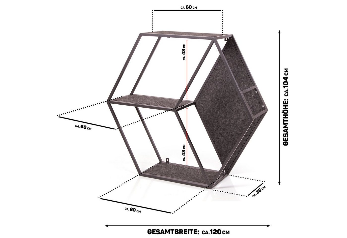 Thumbnail - Canadian Cat Company Katzen-Wandregal HexaCat Katzenregal/Kratzbaum Industrial-Design, Filzflächen, Wandregal/Kletterwan...