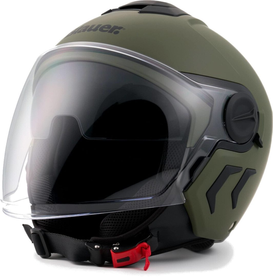 Blauer Motorradhelm Demi Jet DJ-01 Monocolor Jethelm, Integriertes Sonnenvisier