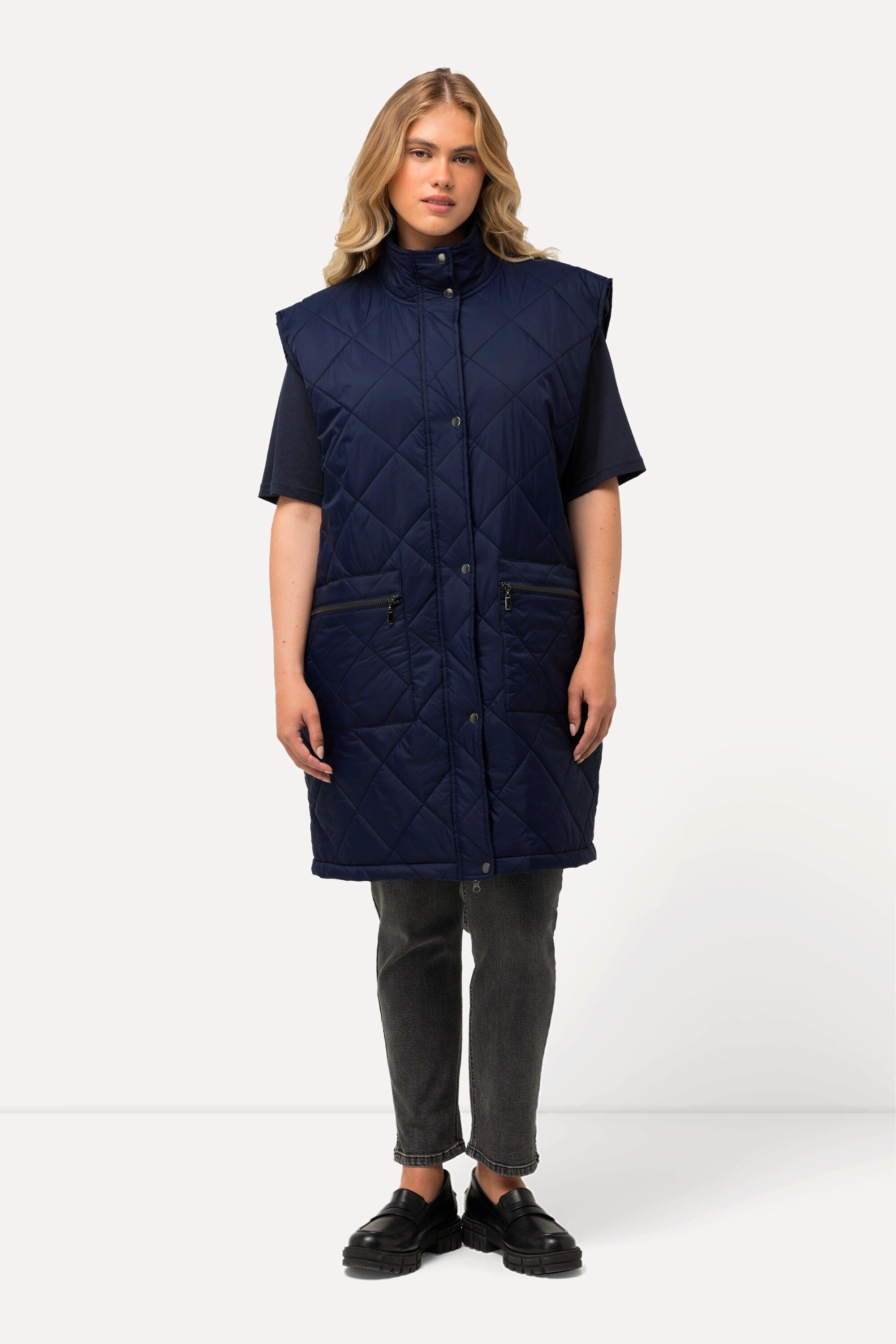 Ulla Popken Steppweste Long-Steppweste Stehkragen Zipper günstig online kaufen