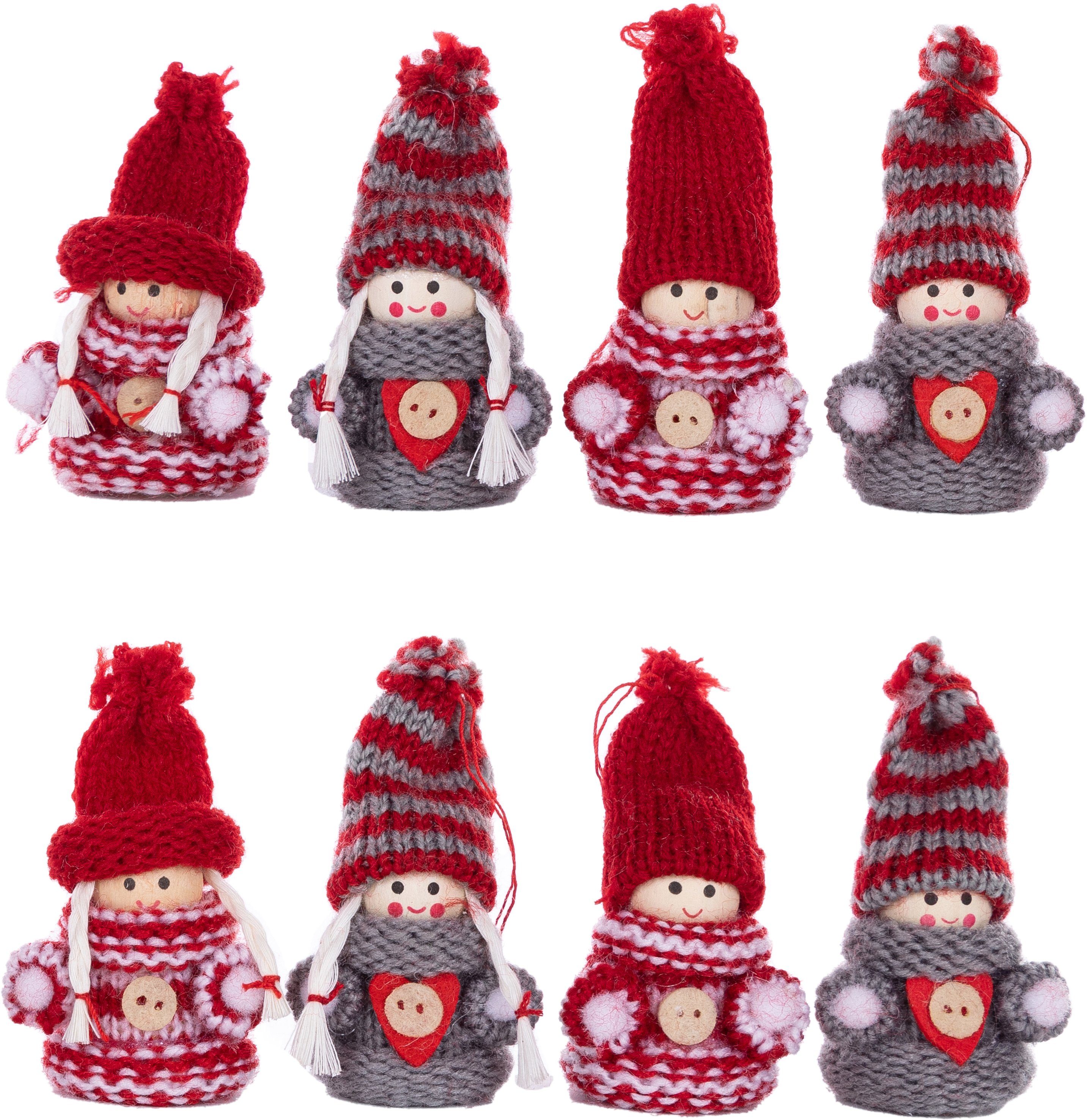 Myflair Möbel & Accessoires Weihnachtsfigur Weihnachtsdeko rot (Set, 8 St), Wollwichtel Baumhänger, Длина ca. 7 cm