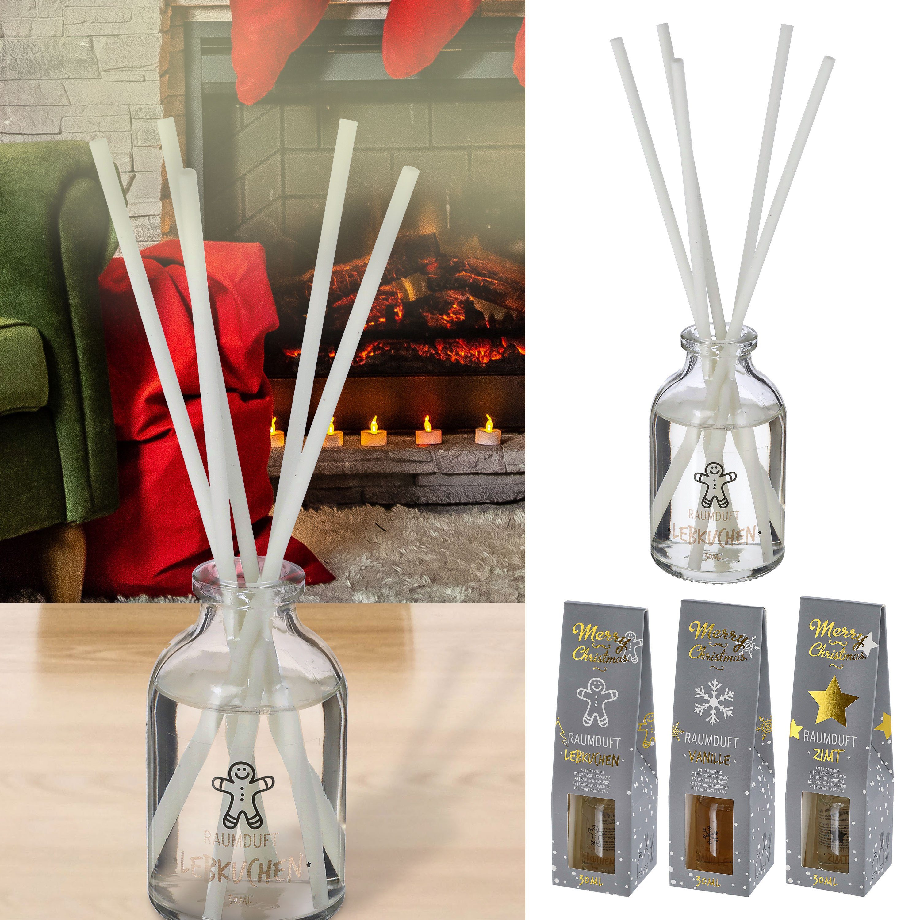 CEPEWA Raumduft Weihnachten 3er Set Vanille Lebkuchen Zimt Weihnachtsduft Diffuser