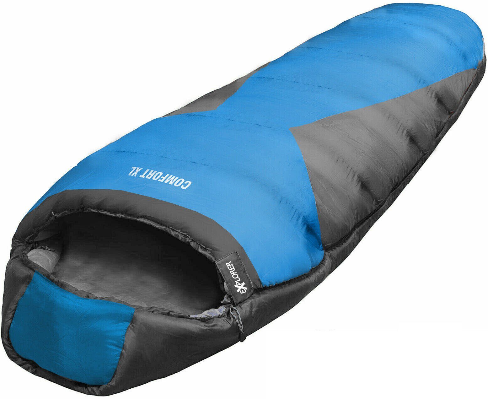 EXPLORER Mumienschlafsack COMFORT Camping Schlafsack 230x85x70cm Outdoor extra breit (0°C bis -23°C Frühling/Sommer/Herbst/Winter Reise Festival), kombinierbar 2000g