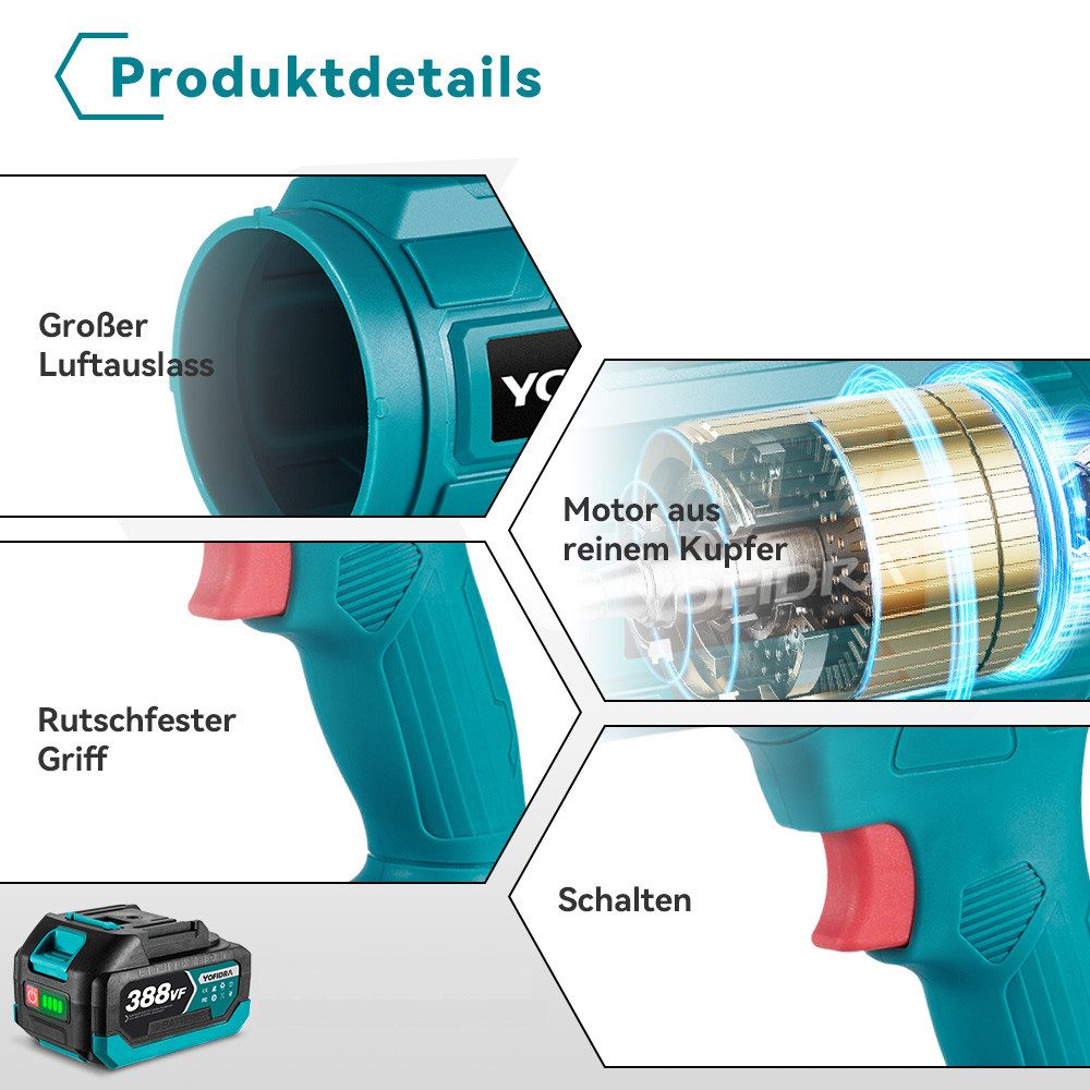 Yofidra Akku-Laubbläser 1500W - Mit 2x6.0Ah Akkus  Produktbild-Vorschau 7