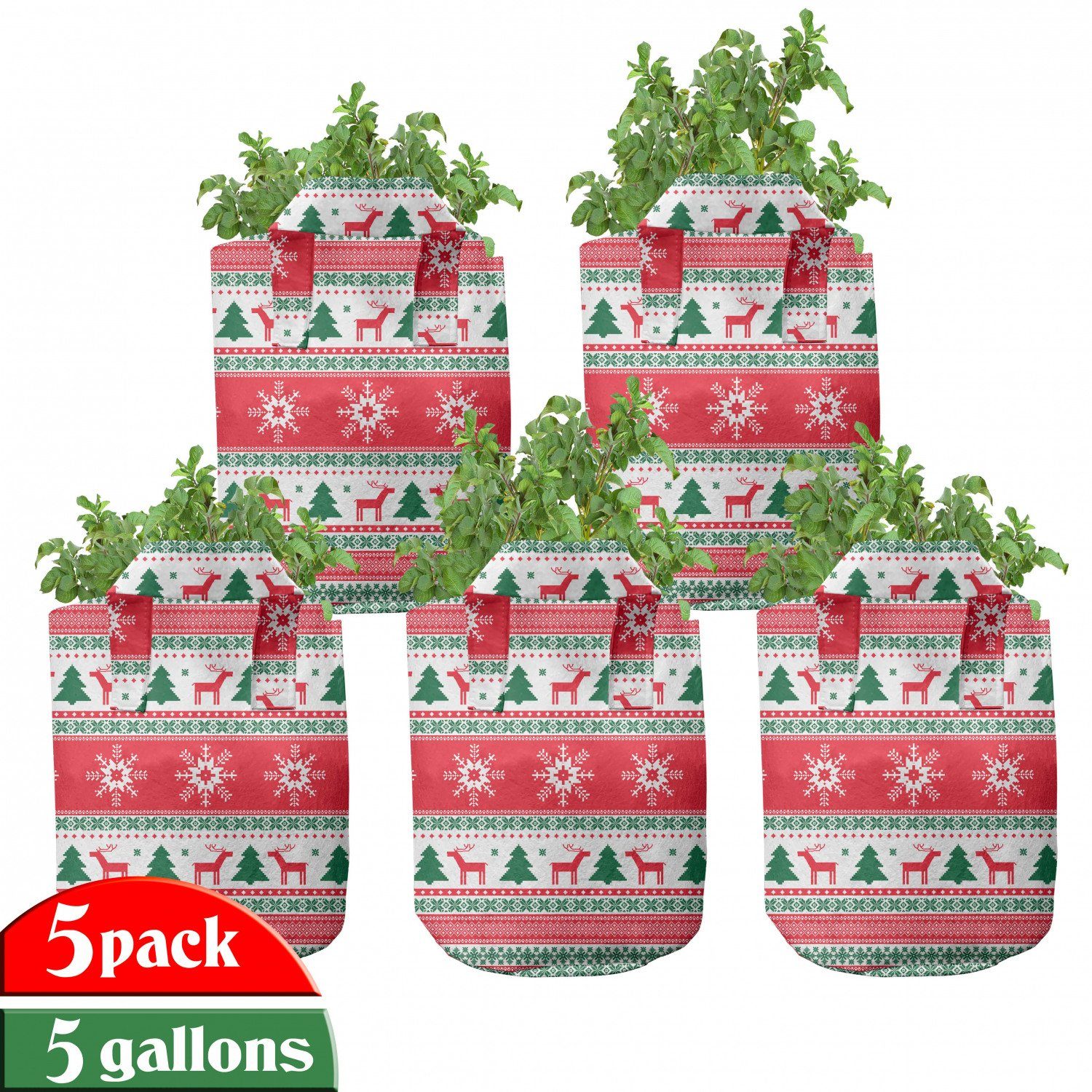Abakuhaus Pflanzkübel hochleistungsfähig mit Snowflake Reindeer für Pflanzen, Stofftöpfe Griffen Weihnachten