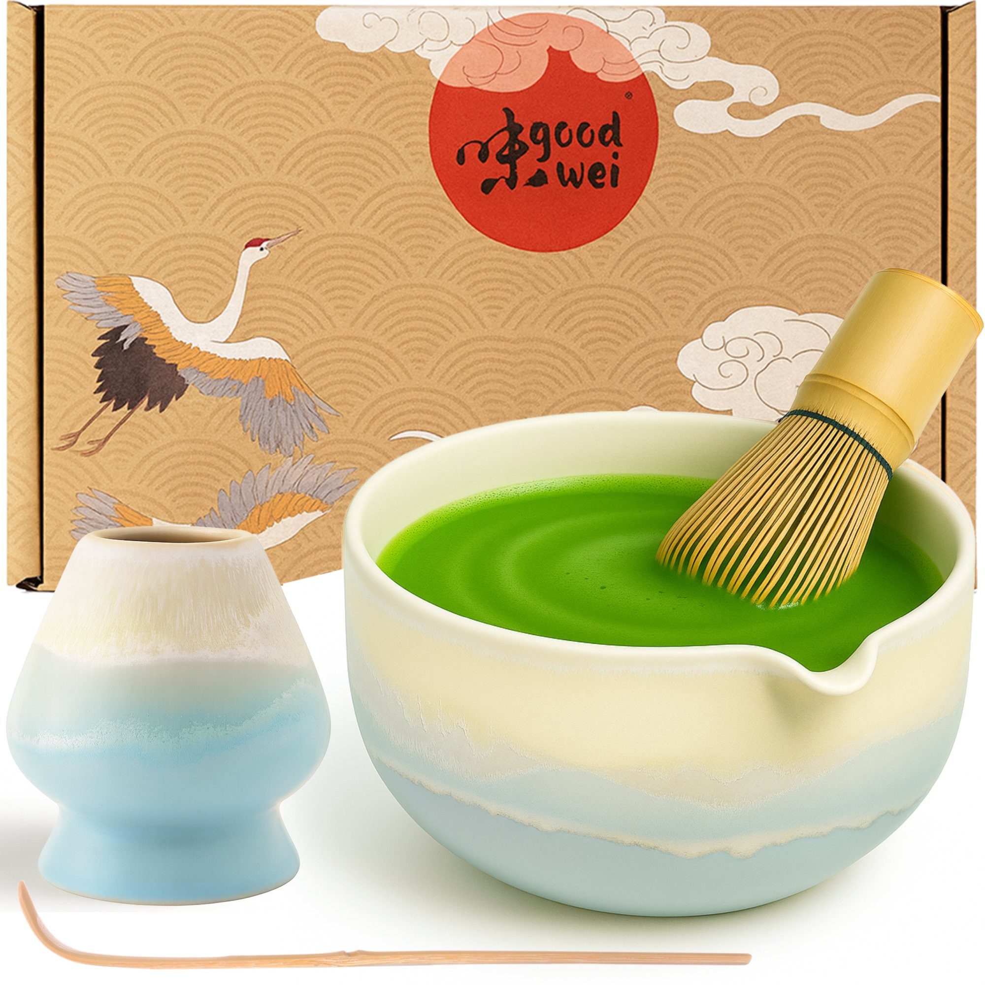 Goodwei Teeservice Matcha-Set "Fuji Blue" (4-tlg), 1 Personen, Keramik, handgearbeitet