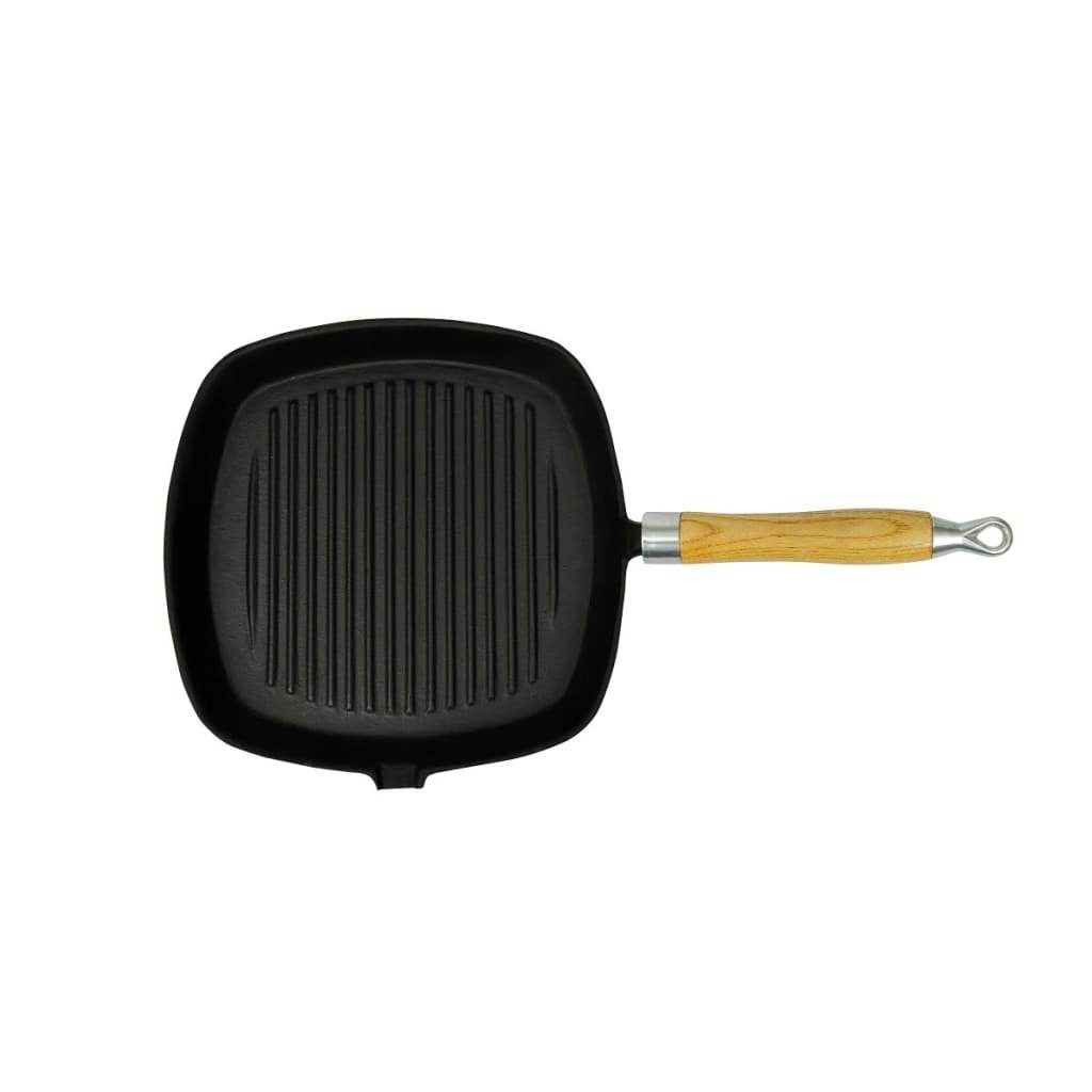 Bratpfanne Grillpfanne mit Holzgriff Gusseisen 20 x 20 cm