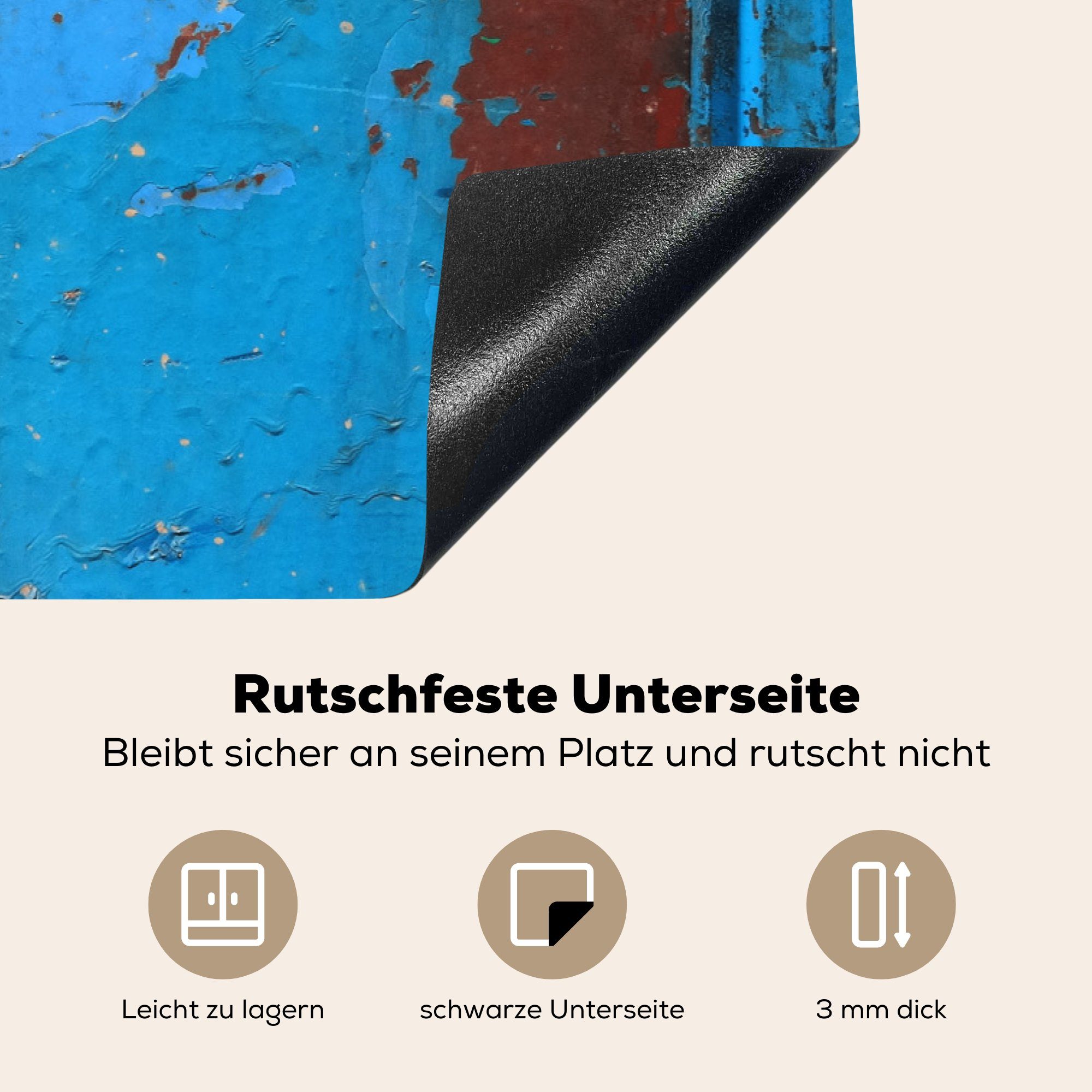 Stahl cm, Schutz Blau Rost, MuchoWow 81x52 Herdblende-/Abdeckplatte küche, - tlg), Induktionskochfeld - Ceranfeldabdeckung (1 die für Vinyl,