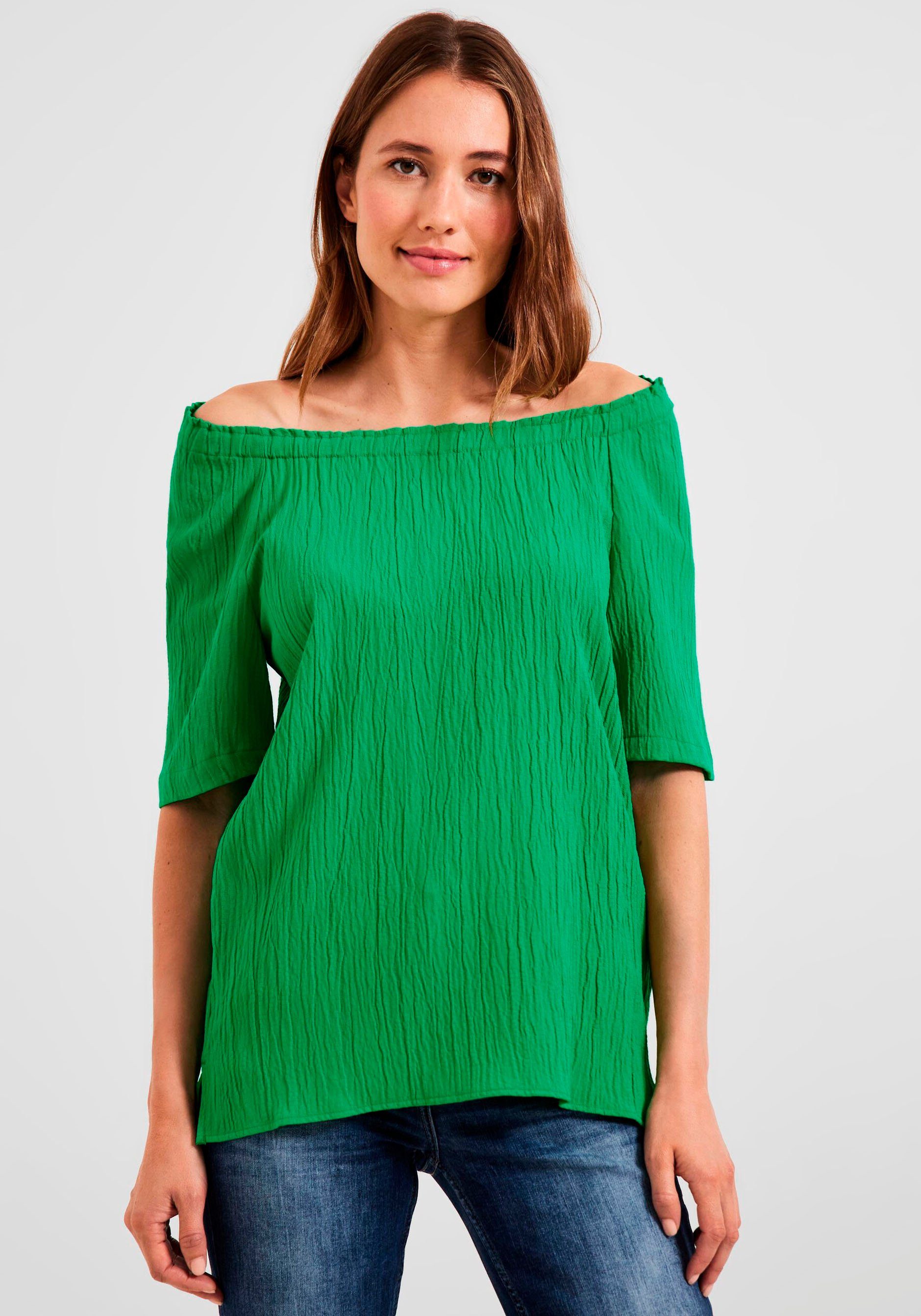 Cecil Crinklebluse green mit Ausschnitt gekräuseltem fresh