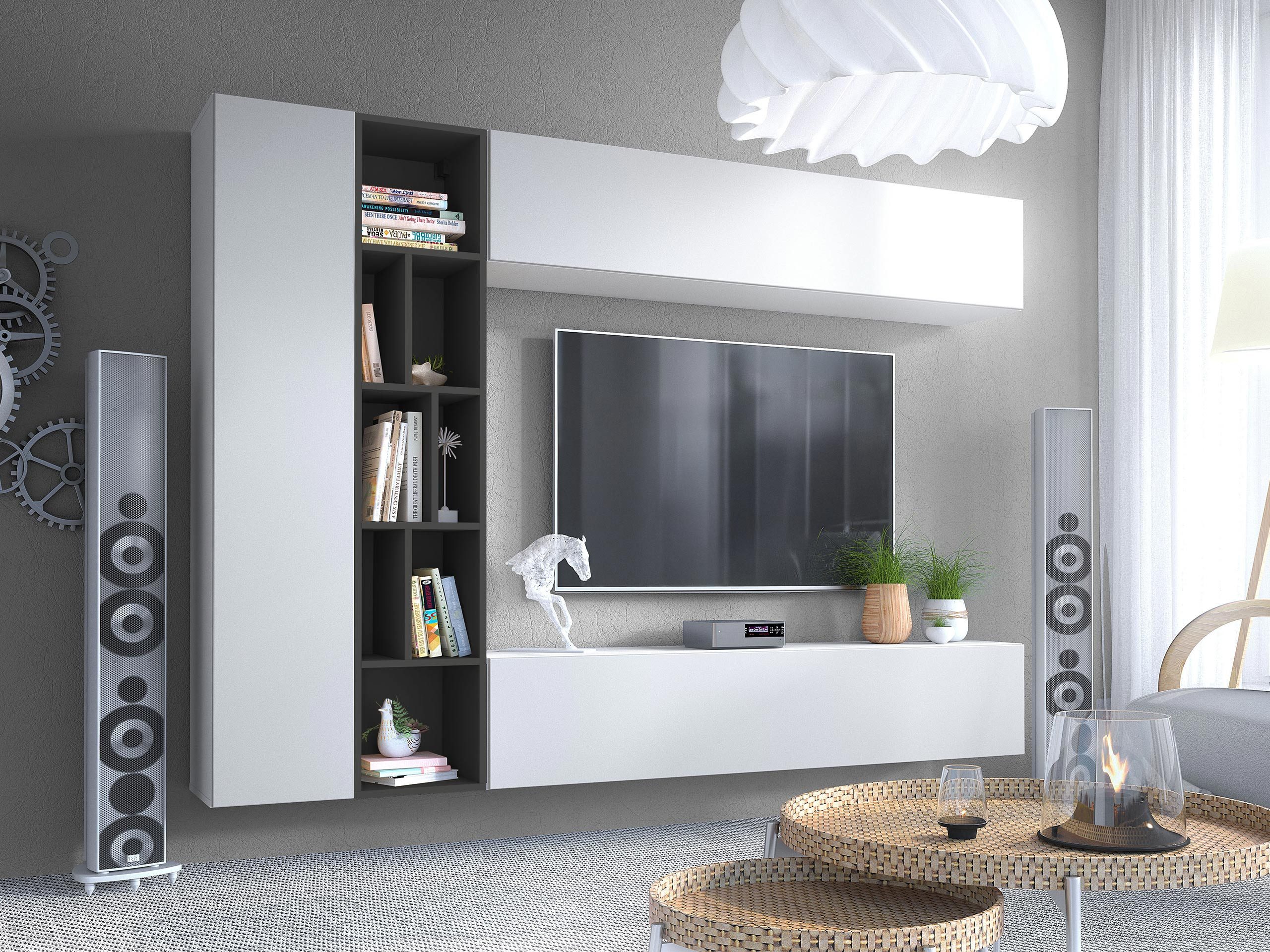 MIRJAN24 Wohnwand Kodita, (Komplett-Set, 3x Hängeschrank, Regal), 224x33x160 cm