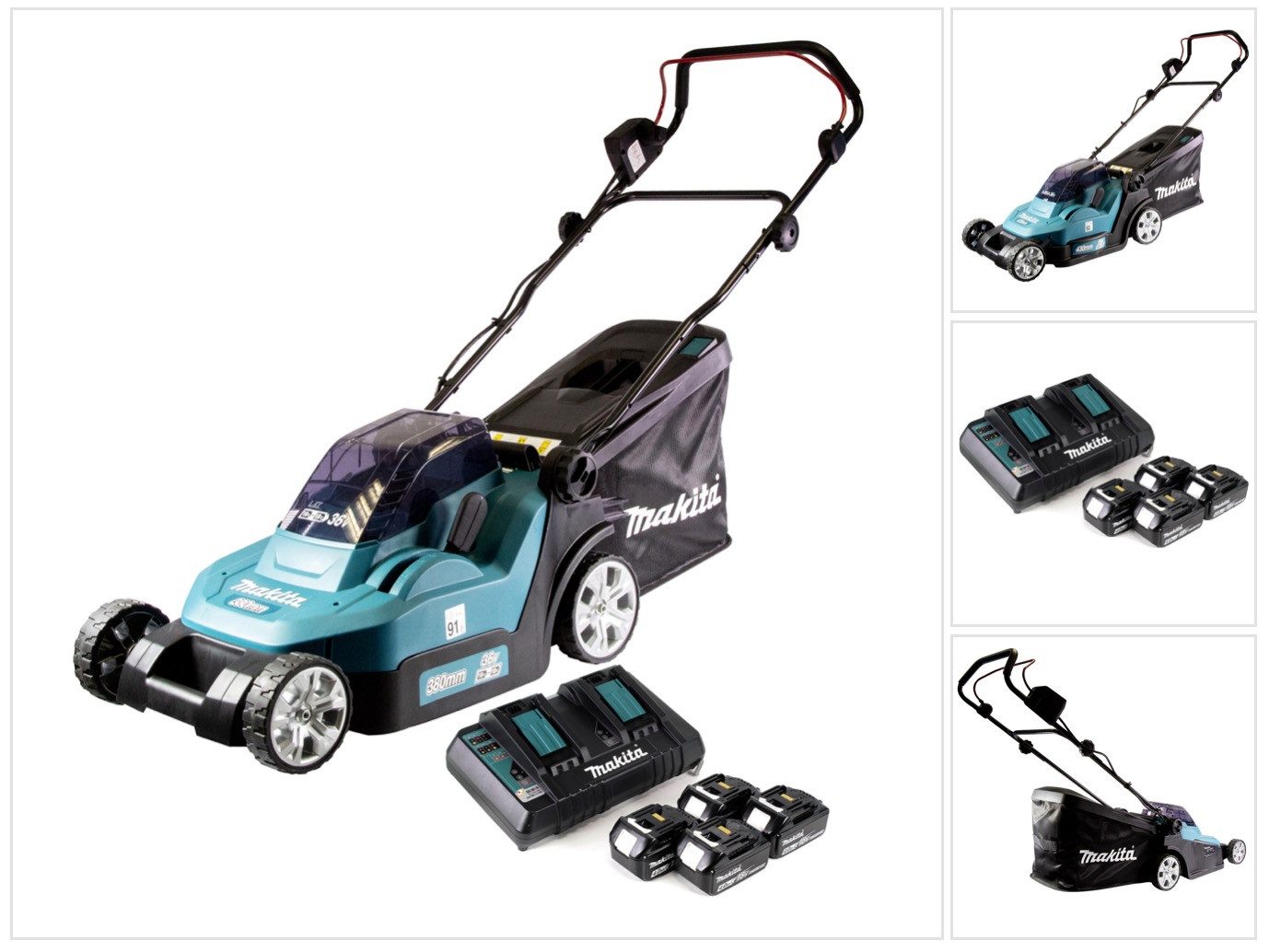 Makita Akkurasenmäher DLM 432 PM4 Akku Rasenmäher 36 V (2x 18 V) 43 cm Brushless + 4x Akk