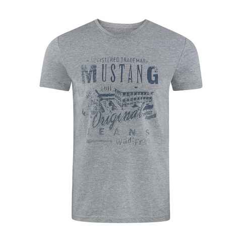 MUSTANG T-Shirt Herren Printshirt Alex C Basic Print Regular Fit (1-tlg) Kurzarm Tee Shirt mit Rundhalsausschnitt aus 100% Baumwolle
