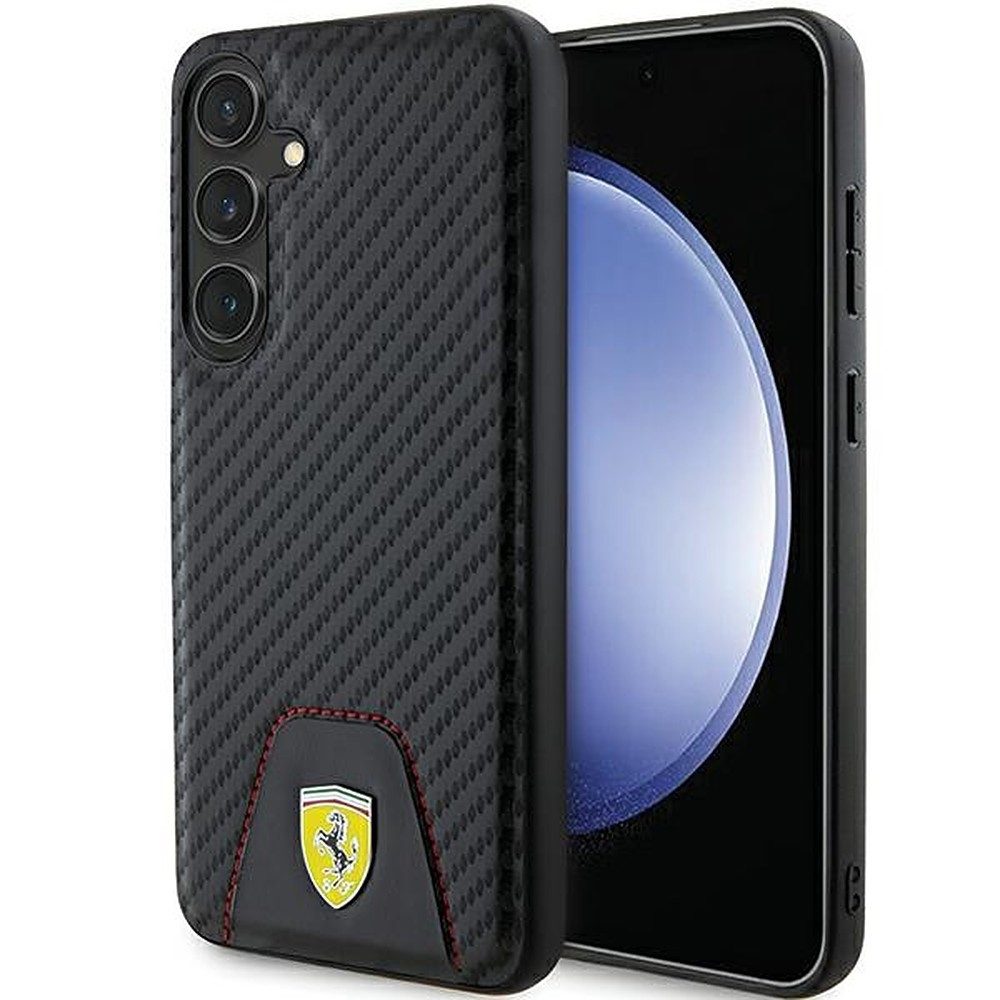 Ferrari Handyhülle Carbon Lederakzent Cover, Carbon-Optik, Leder-Akzent, Metall-Logo, Kameraschutz