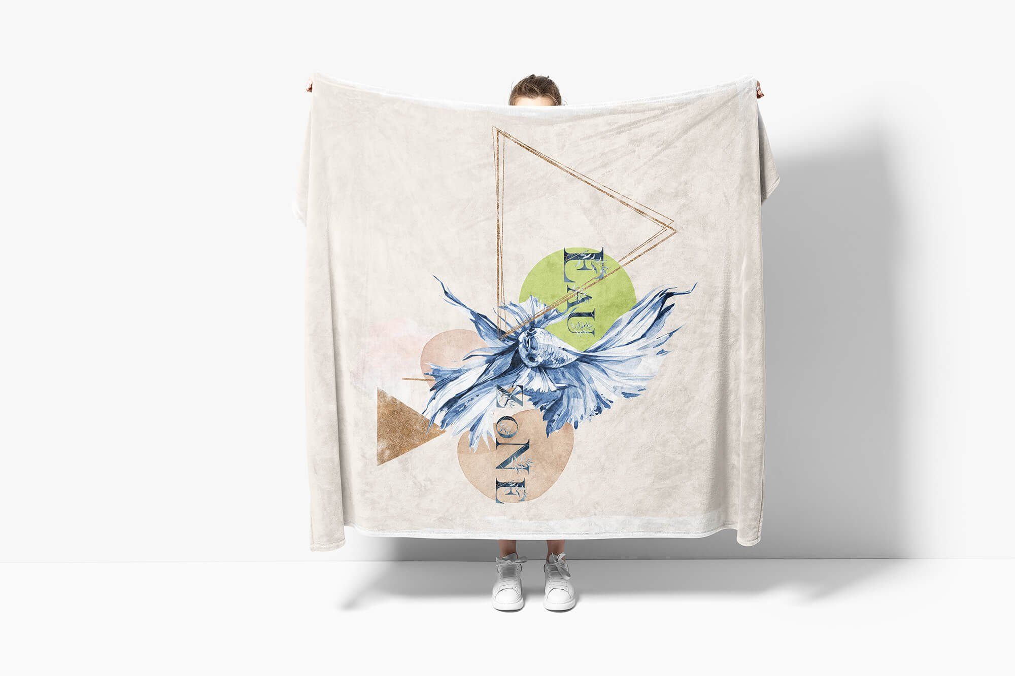 Sinus Art Handtücher Handtuch Baumwolle-Polyester-Mix Kampffisch Saunatuch (1-St), Handtuch schönes Kunstvoll Ozean Kuscheldecke Strandhandtuch Mot
