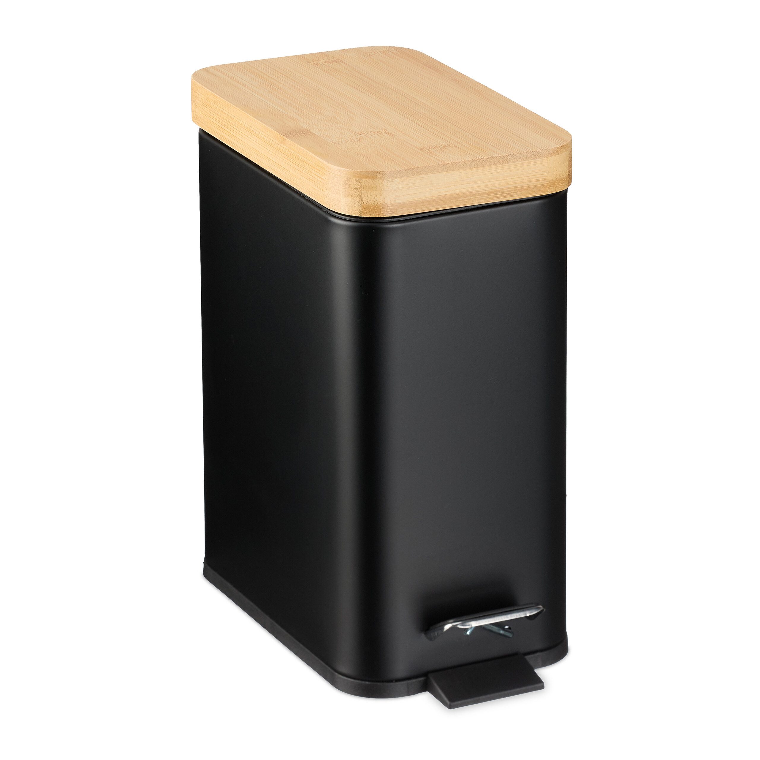 relaxdays Kosmetikeimer Bad Mülleimer 5 l mit Bambusdeckel, schwarz