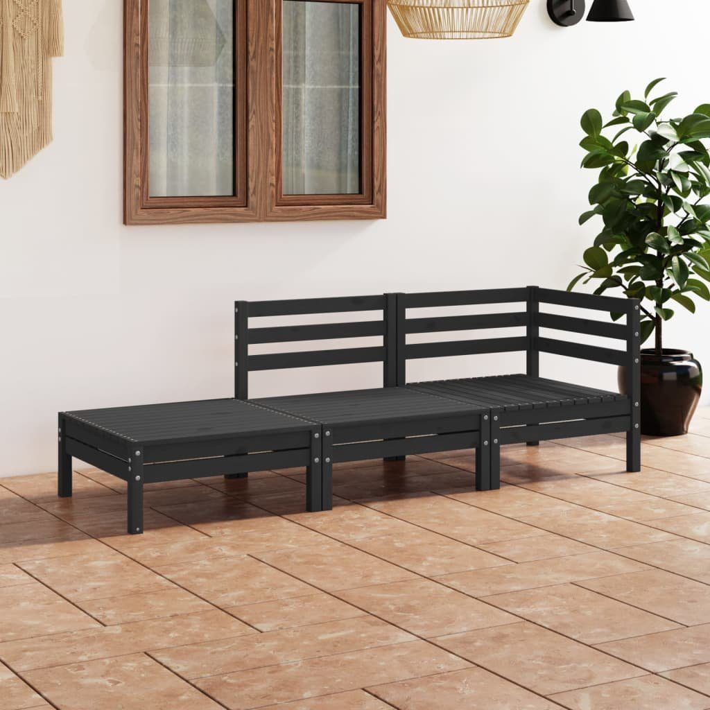 vidaXL Gartenlounge-Set 3-tlg. Garten-Lounge-Set Schwarz Massivholz Kiefer, (1-tlg)