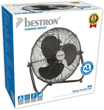 bestron Bodenventilator im Retro-Stil, Vertikal verstellbar, Höhe: 39 cm, Ø 35 cm, 55 W, Schwarz