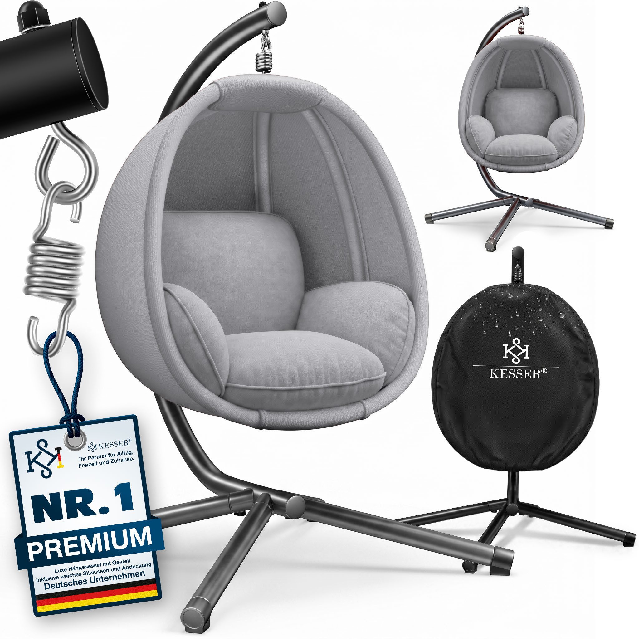 KESSER Hängesessel, Luxe Hängesessel mit Gestell weicher Sitzkissen