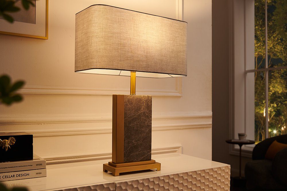 riess-ambiente Tischleuchte ELEGANCIA Leuchtmittel, grau, Lampenschirm / Metall mit 65cm gold Stoff · Design ohne · Marmor Wohnzimmer Retro · Ein-/Ausschalter, · ·