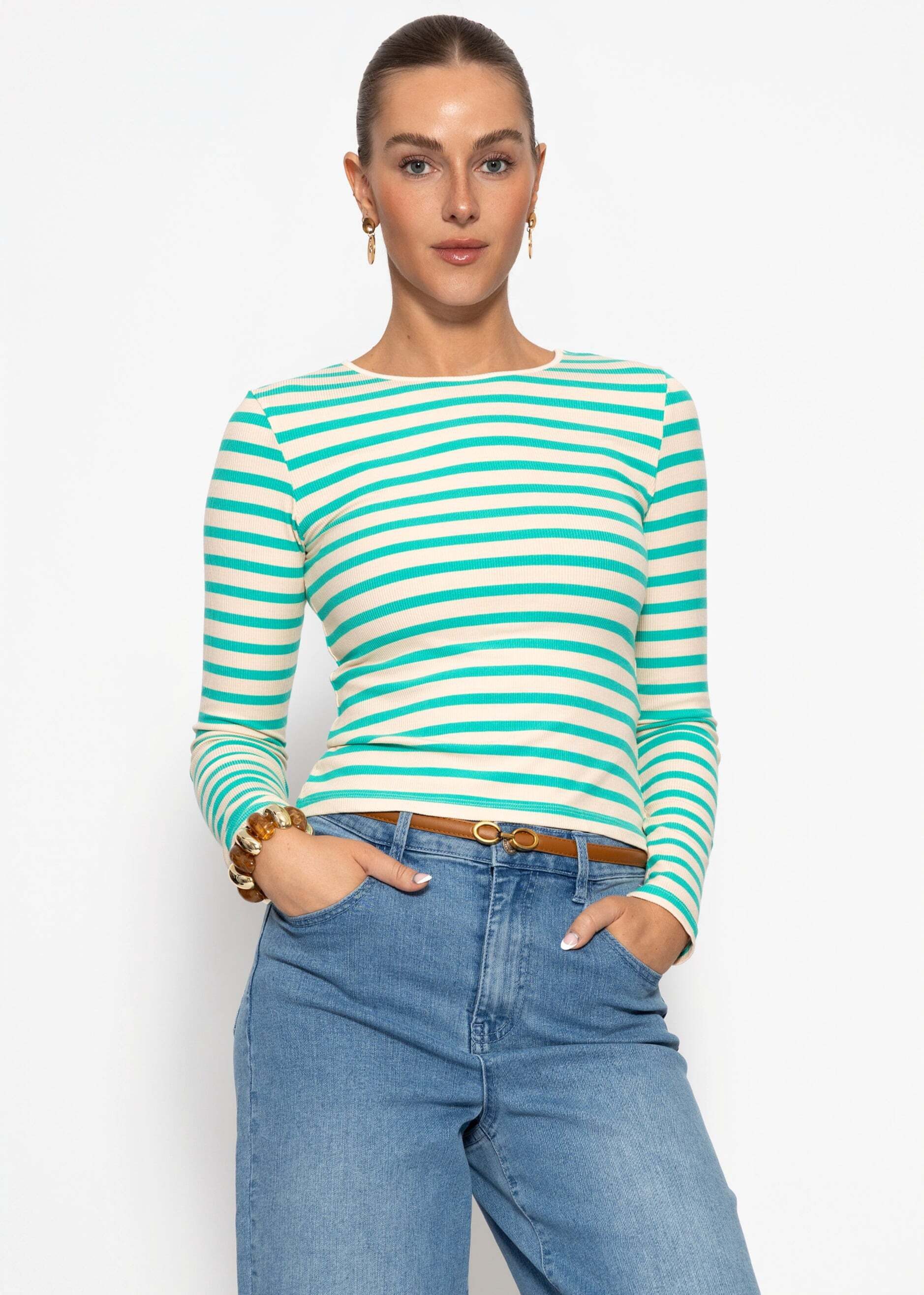 SASSYCLASSY Langarmshirt Gestreiftes Shirt für Damen Modernes Langarmshirt mit Rundhals und figurbetonter Passform